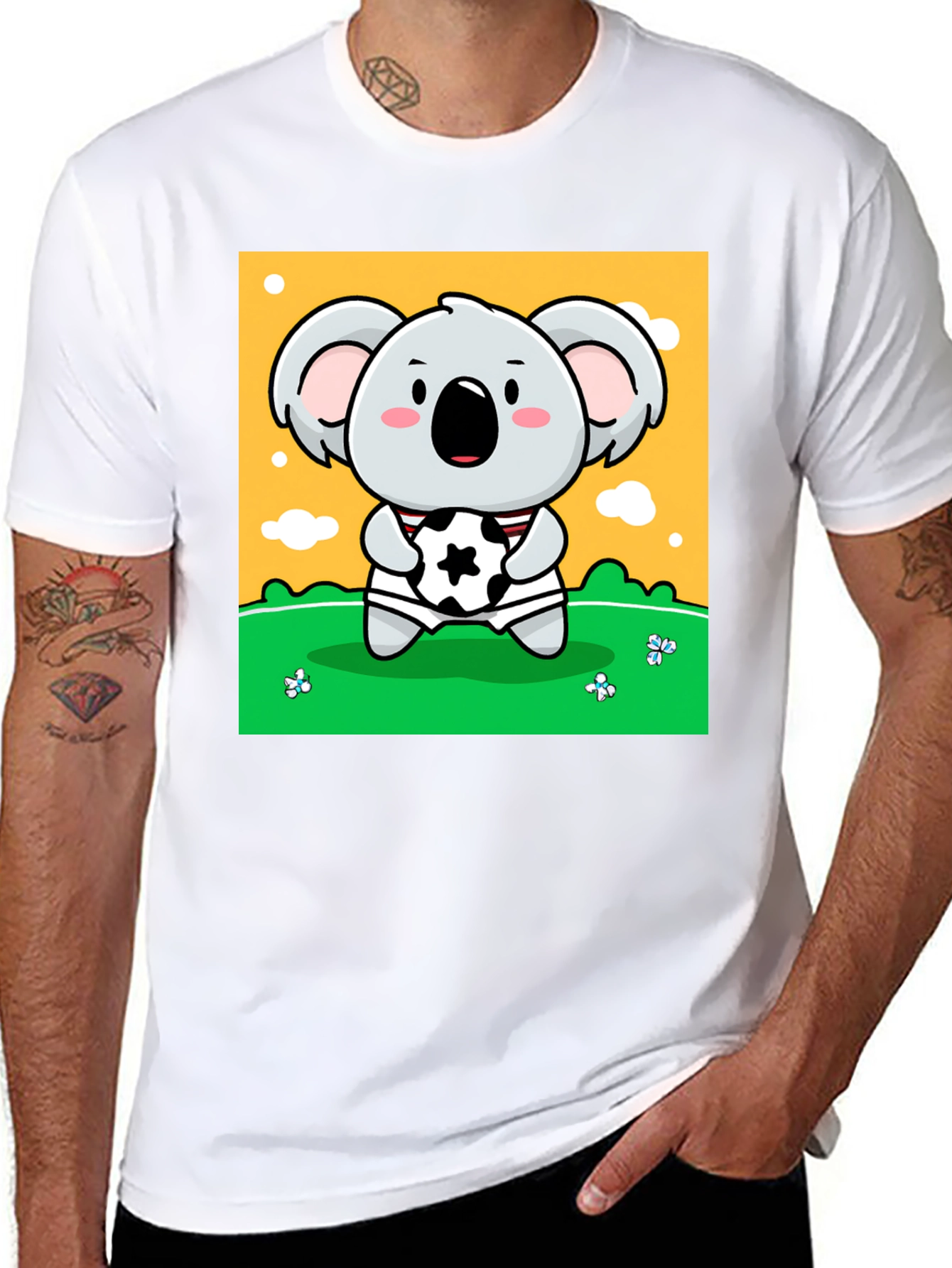 Black Cute Koala Soccer Fan Graphic Tee view 8