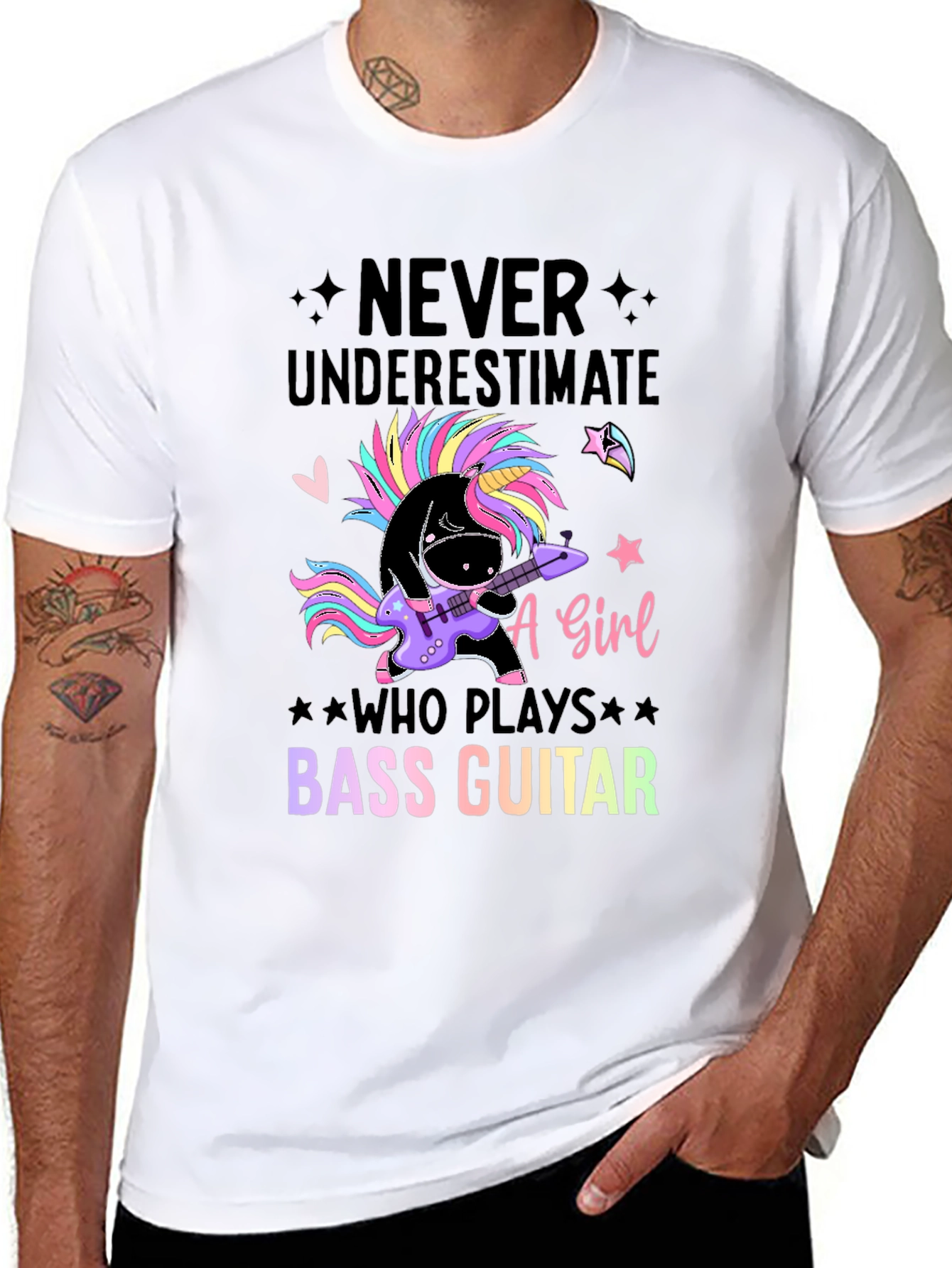 Black Unicorn Bass Guitar T-Shirt - Never Underestimate A Girl view 8