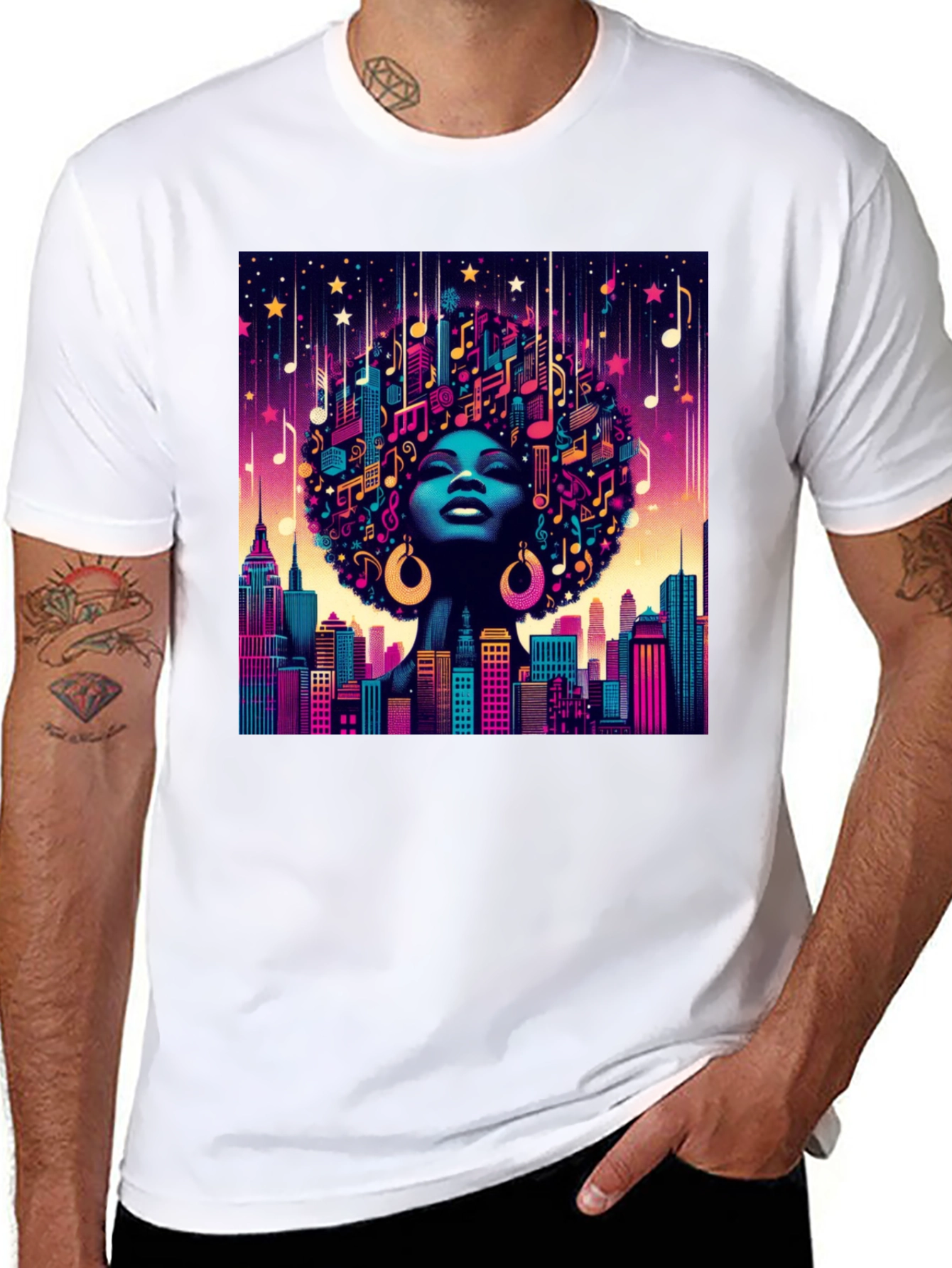 Black Musical Cityscape Graphic Tee - Afro Art view 8