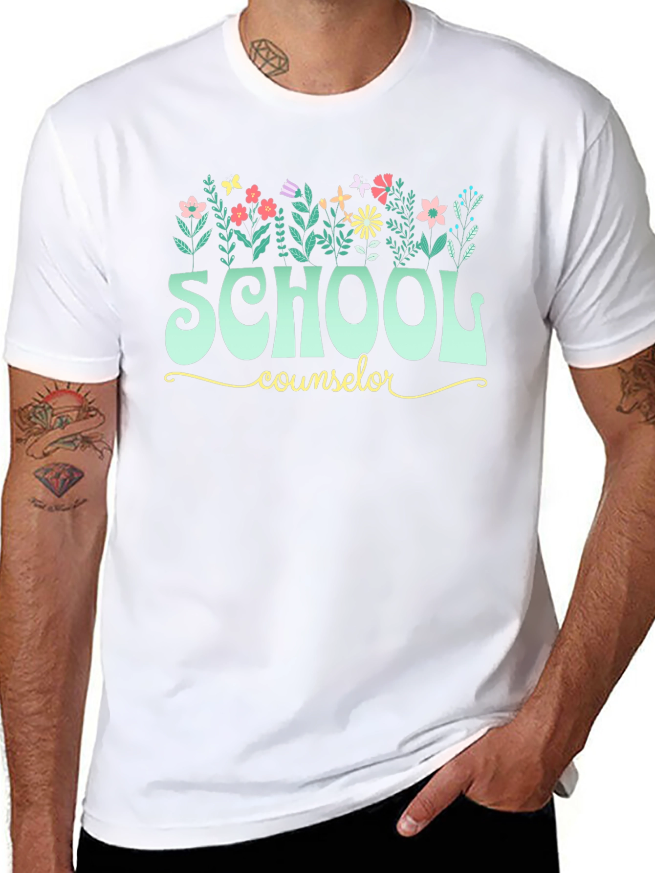 Black School Counselor Floral T-Shirt view 8