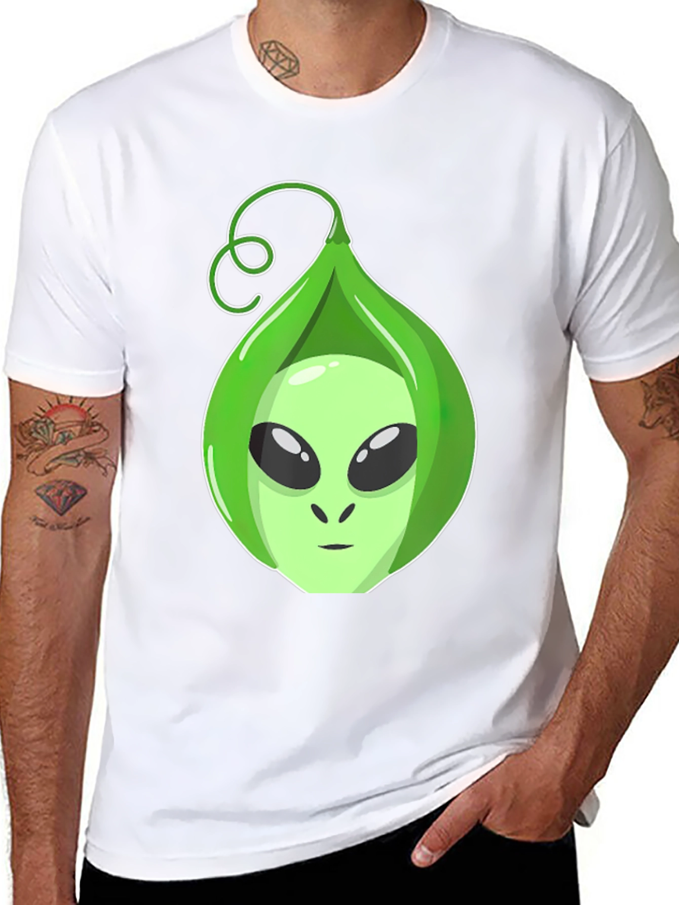 Black Alien In A Pod Black T-Shirt Funny Space Graphic Tee view 8