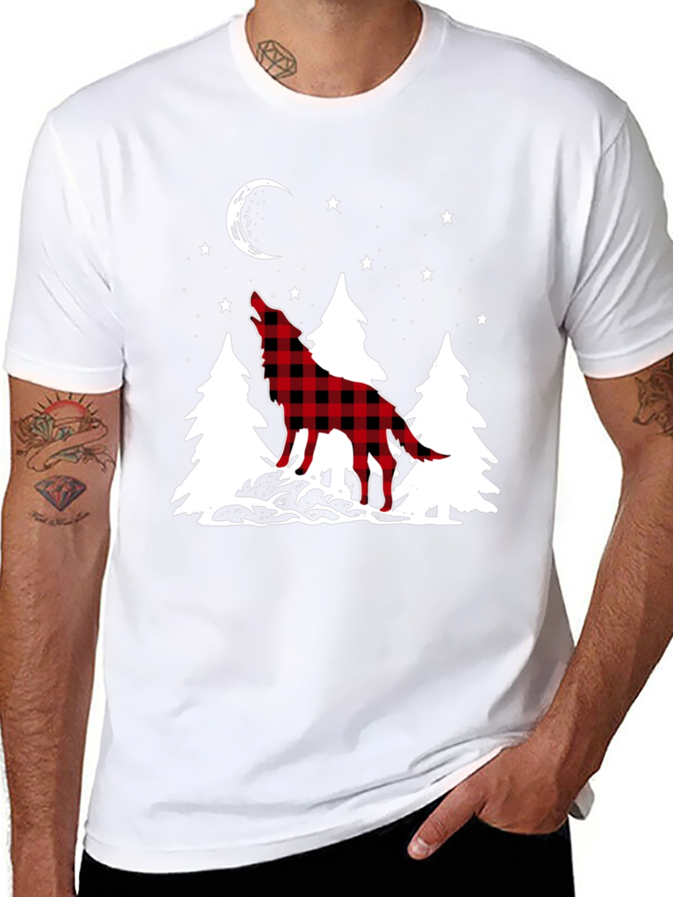 Black Buffalo Plaid Wolf Graphic Tee view 8