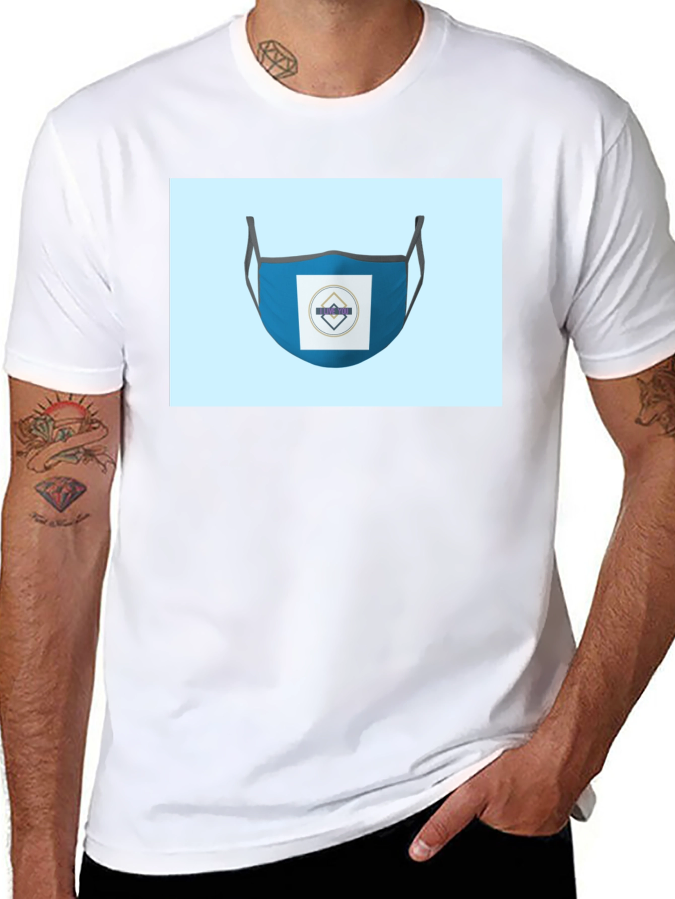 Black Stylish Blue Face Mask T-Shirt view 8