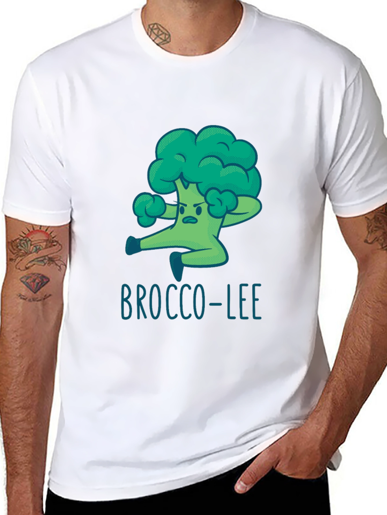 Black Brocco-Lee T-Shirt - Funny Cartoon Broccoli Martial Arts Tee view 8