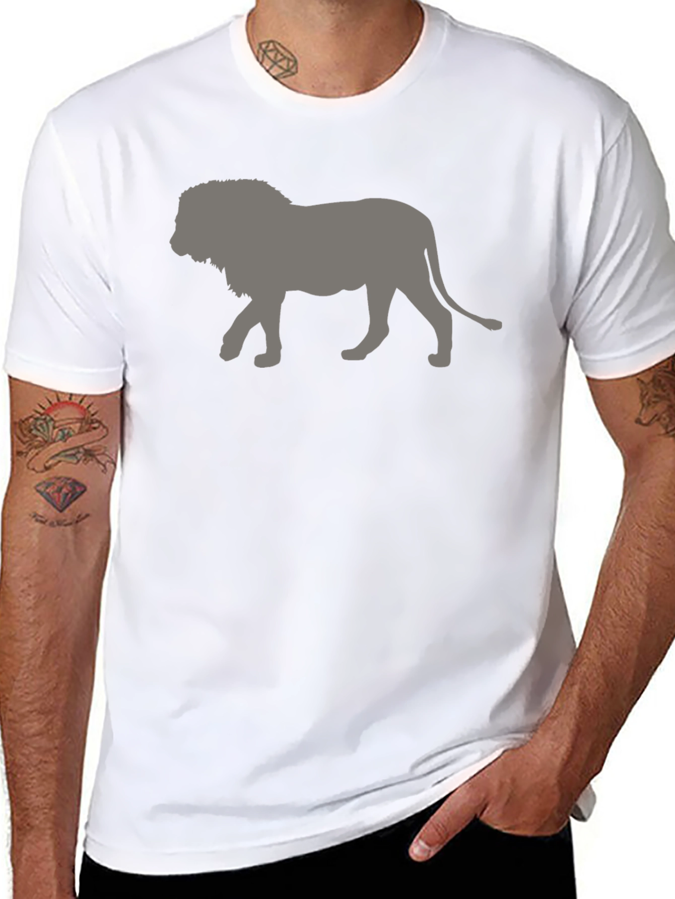 Black Lion Silhouette Men's Black T-Shirt view 8