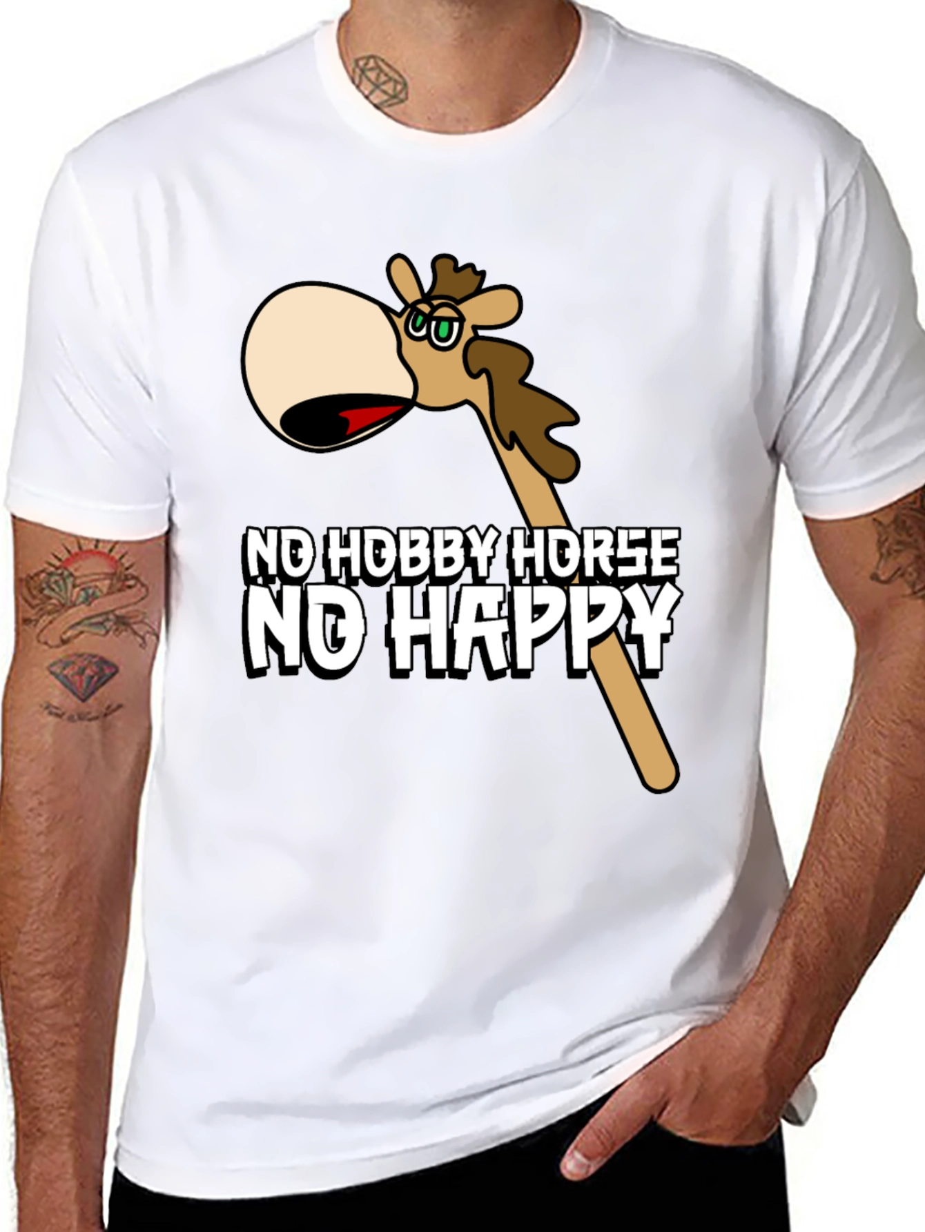 Black No Hobby Horse No Happy Black T-Shirt view 8
