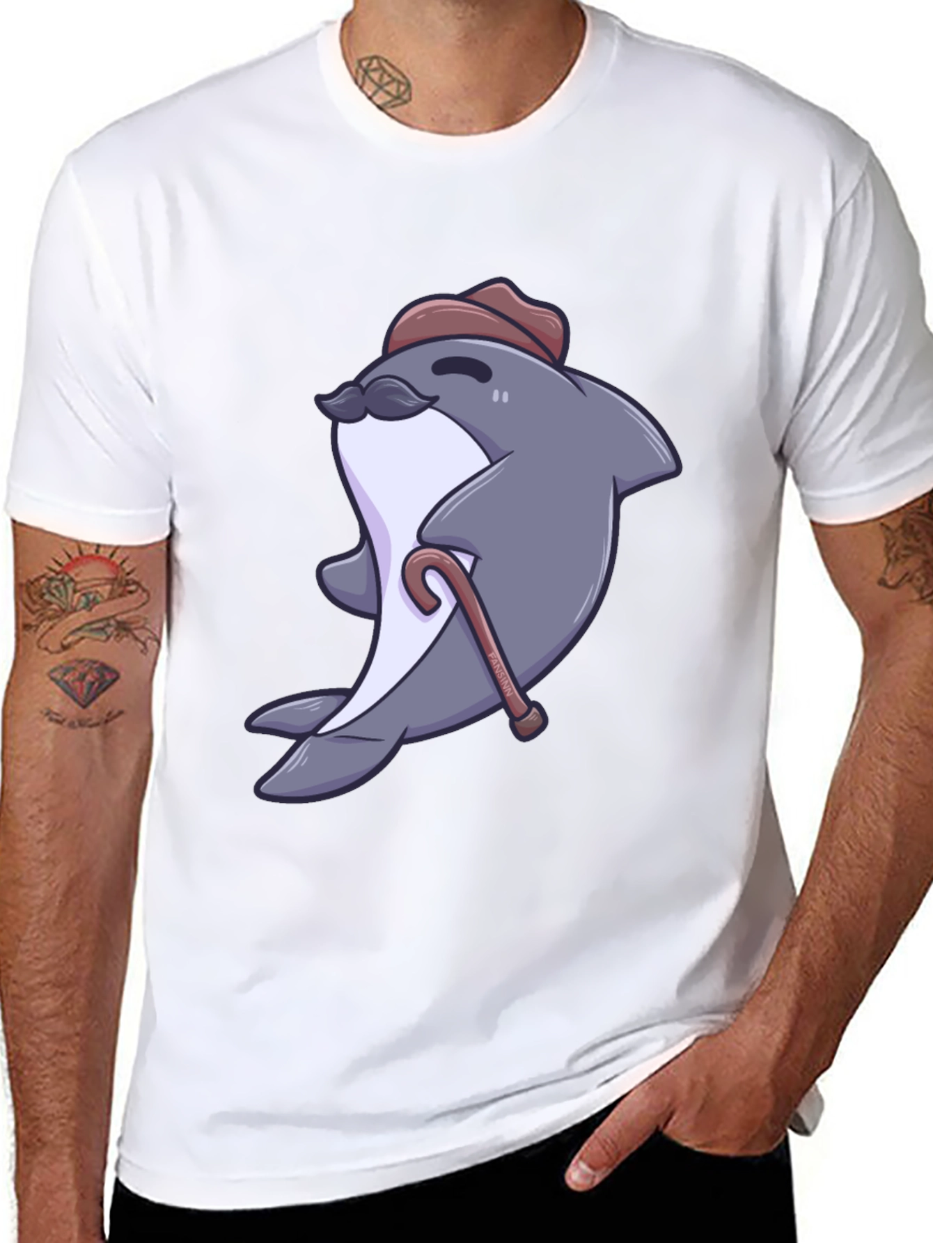 Black Dapper Dolphin T-Shirt - Cartoon Character Tee view 8