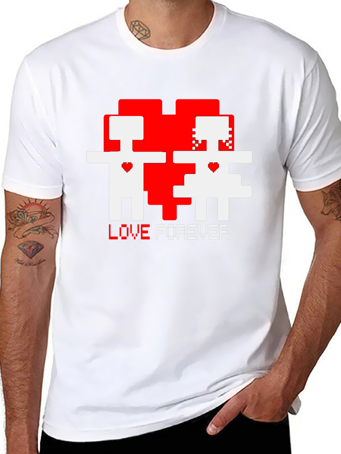 Black Pixel Love Forever Black T-Shirt view 8