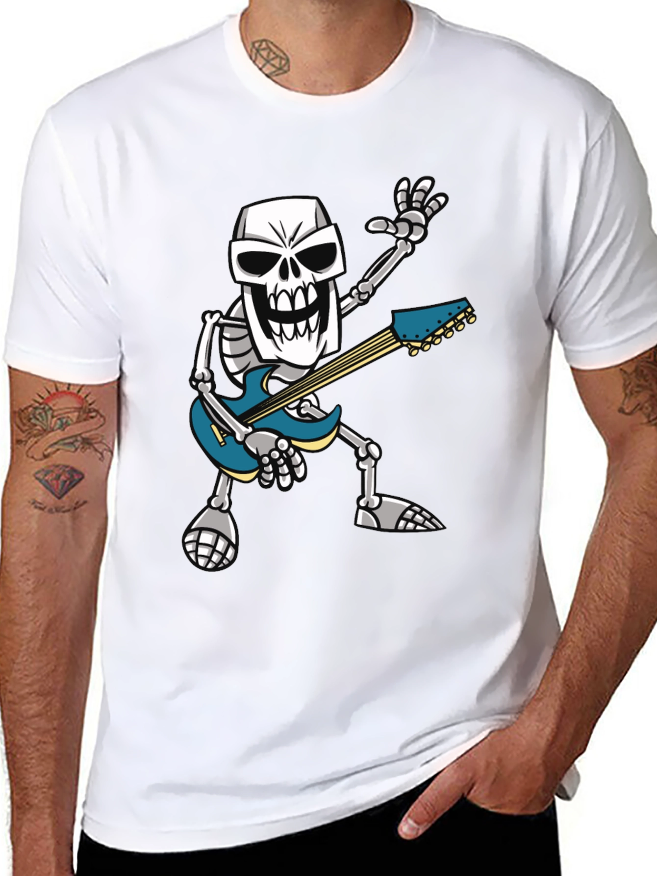 Black Skeleton Guitarist Graphic T-Shirt - Rock Out in Style! view 8