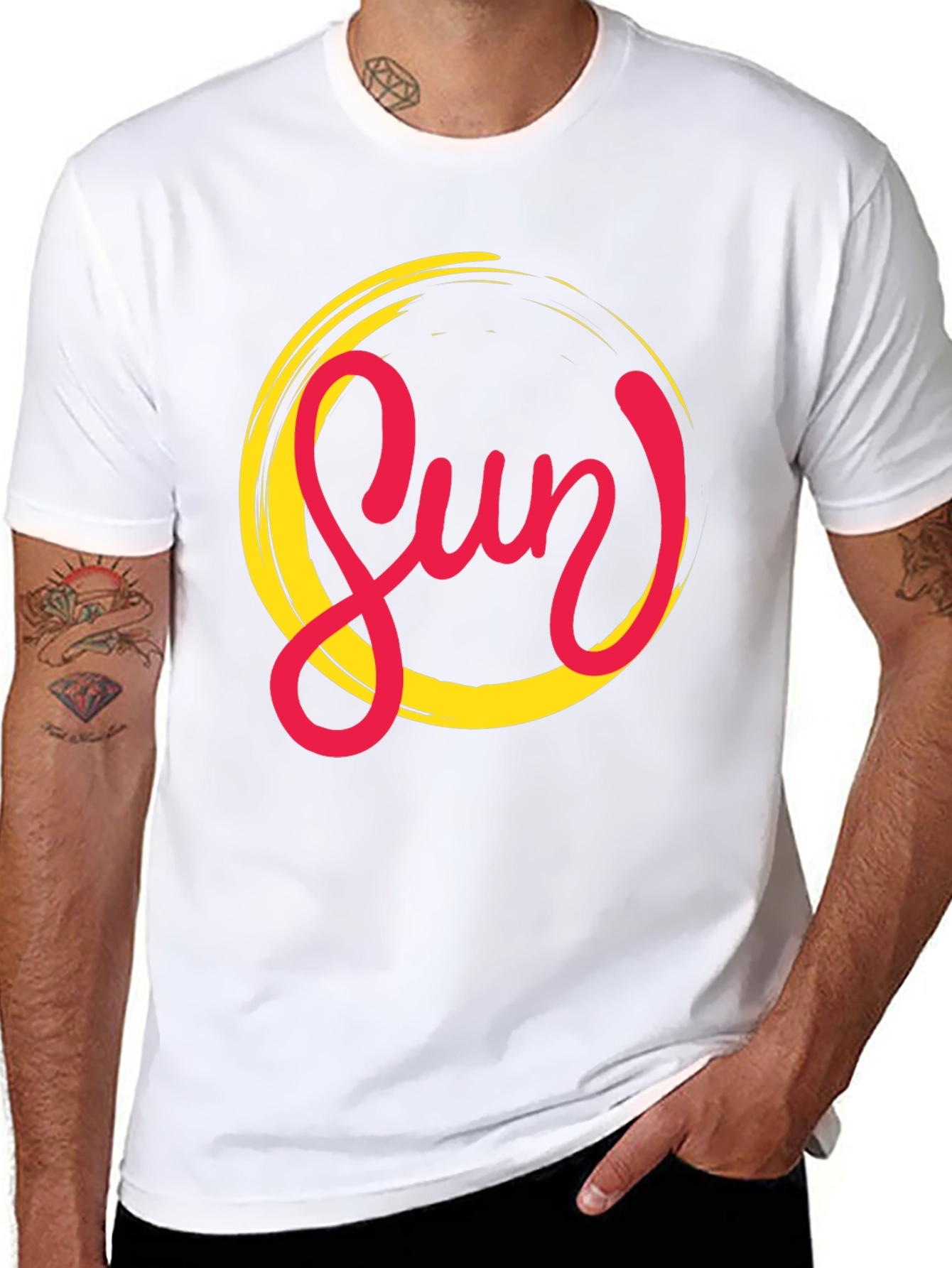 Black Stylish Sun Graphic Black T-Shirt for Men view 8