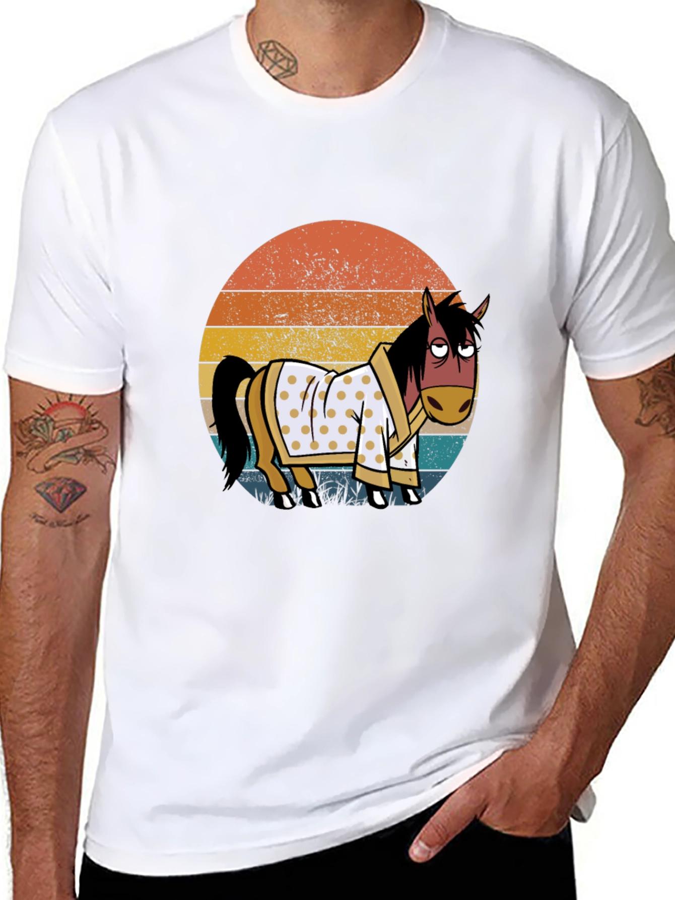 Black Retro Horse in Robe Graphic T-Shirt view 8