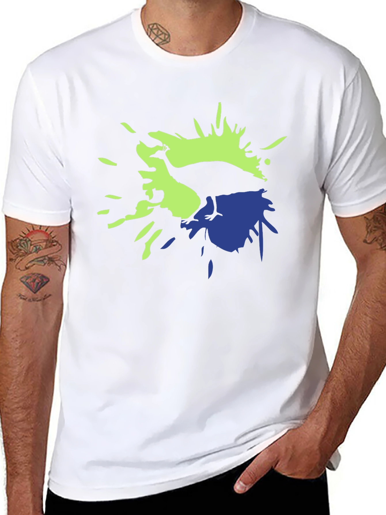 Black Stylish Bird Splatter Graphic Tee view 8