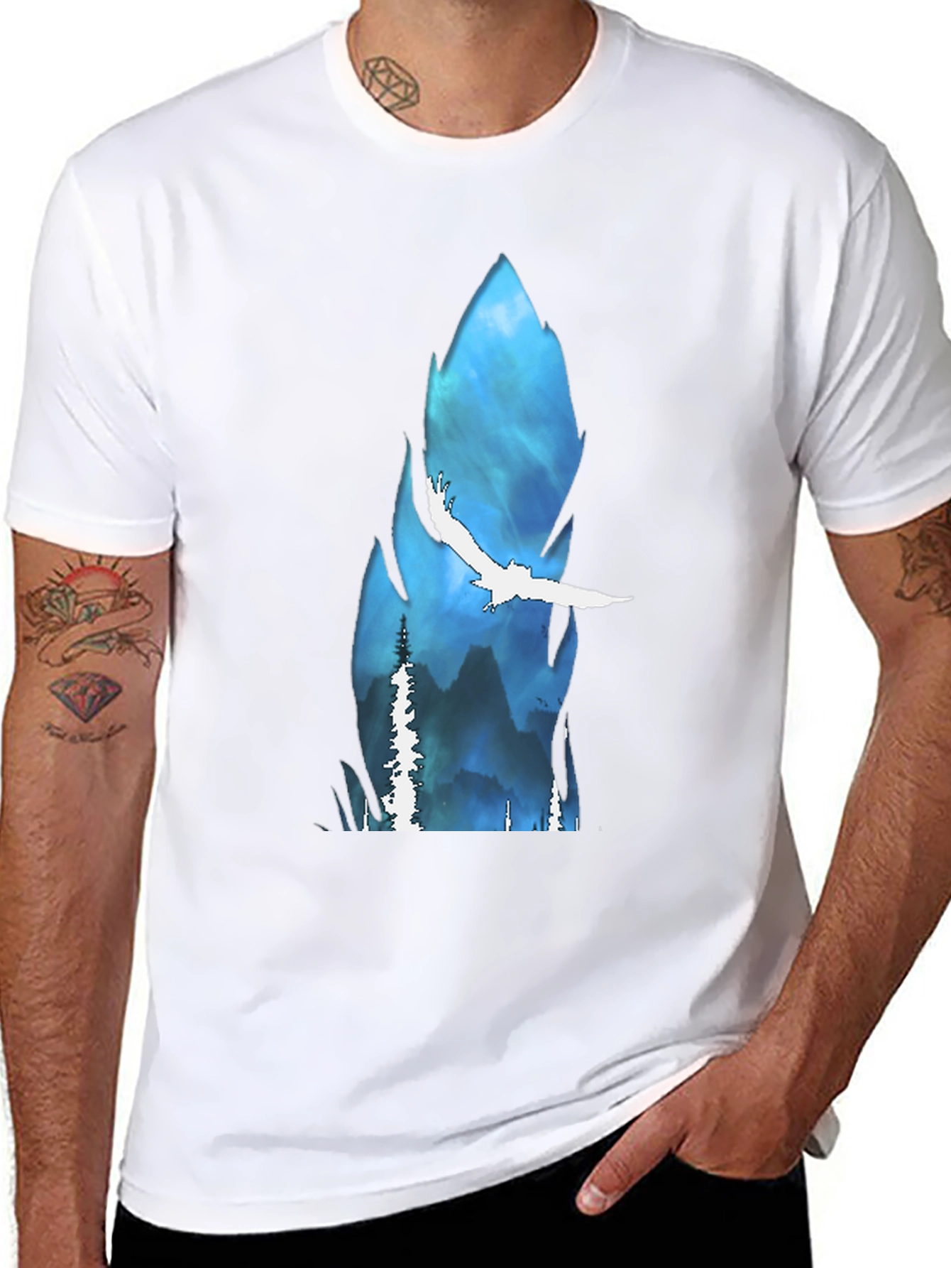 Black Nature Scene Graphic Tee - Black Cotton Blend Shirt view 8