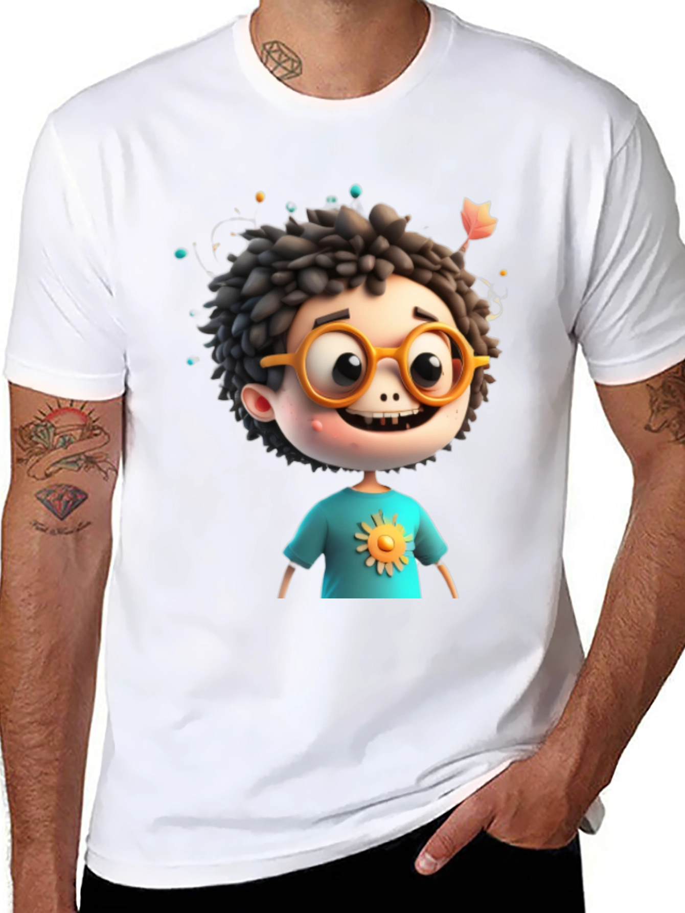 Black Cartoon Boy Graphic Tee - Whimsical Character Design view 8