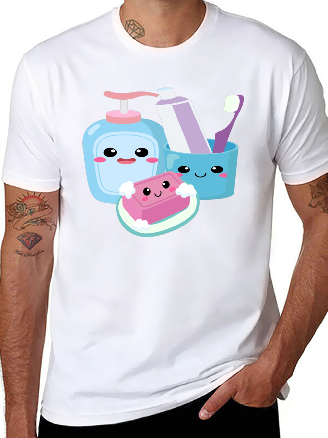 Black Kawaii Hygiene Cartoon Graphic T-Shirt view 8
