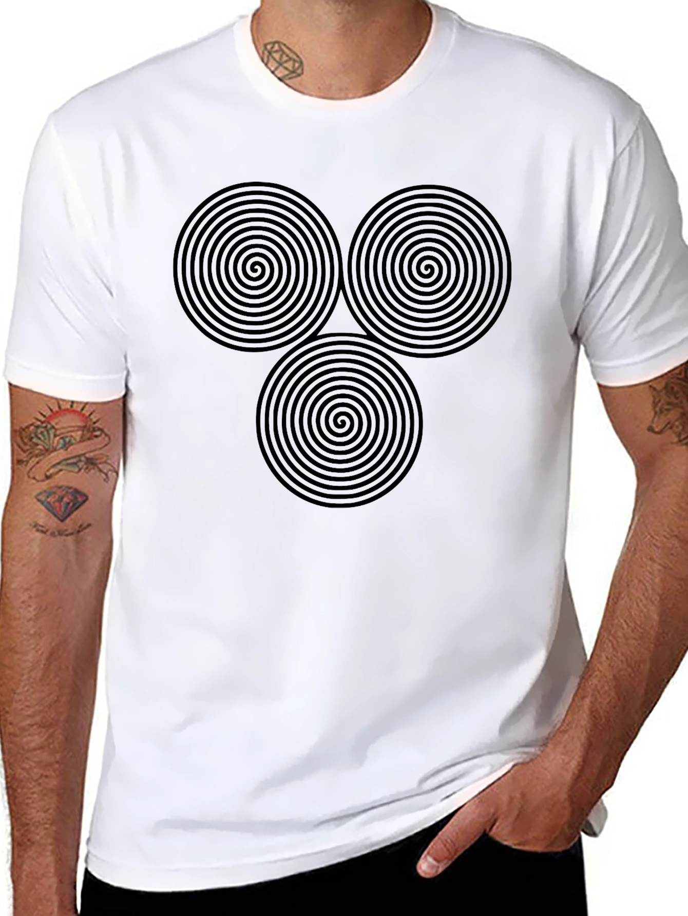 Black Black T-Shirt with Triple Spiral Design view 8