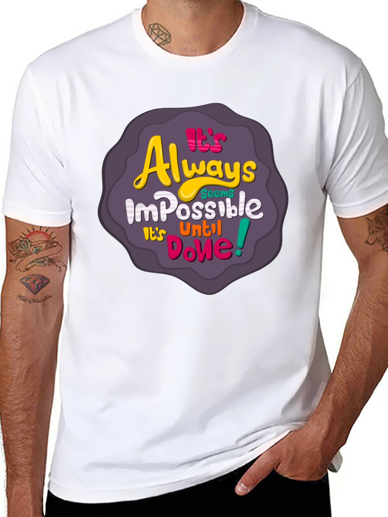 Black It's Always Impossible T-Shirt - Motivational Design view 8