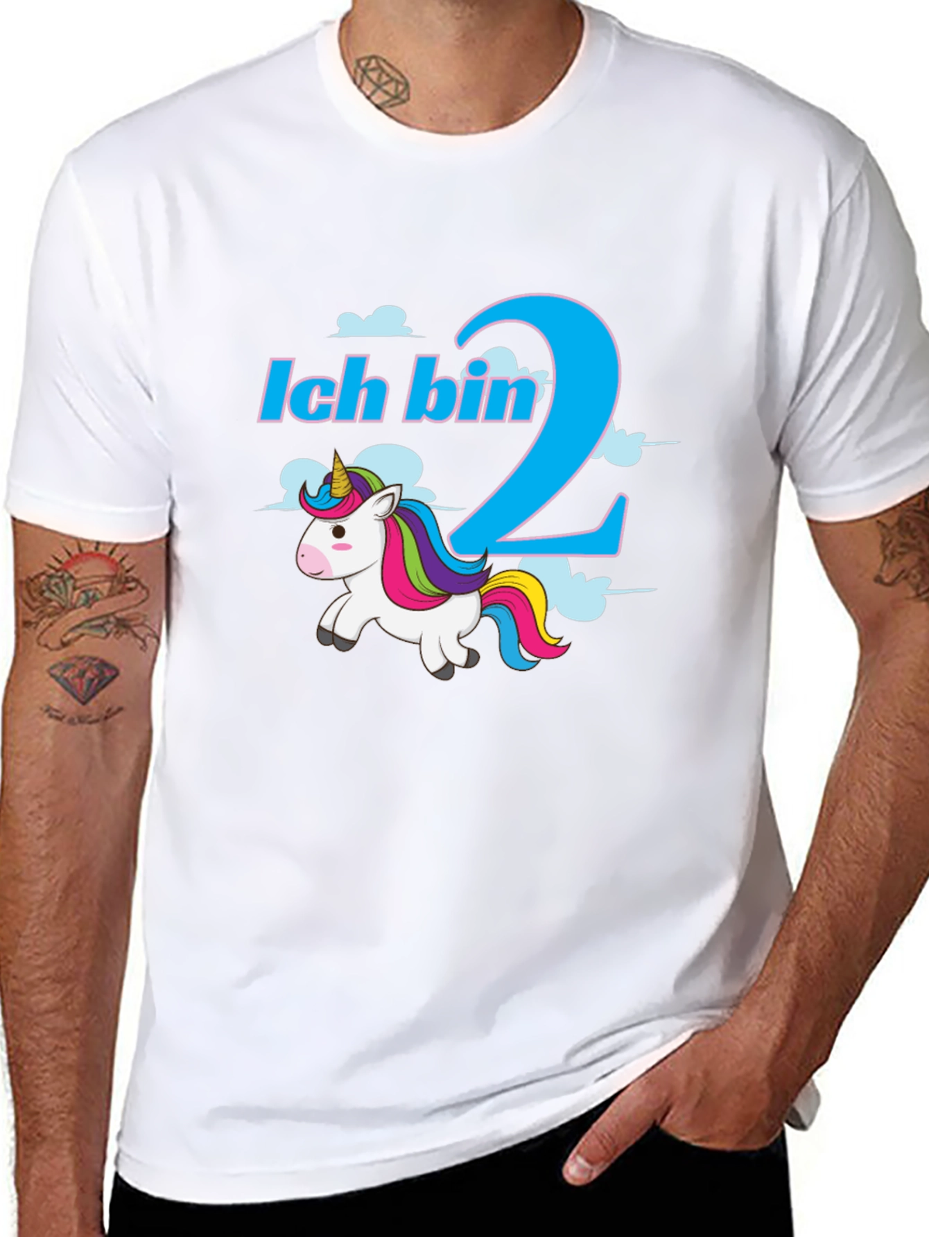 Black Ich Bin 2 Unicorn T-Shirt - Birthday Gift view 8
