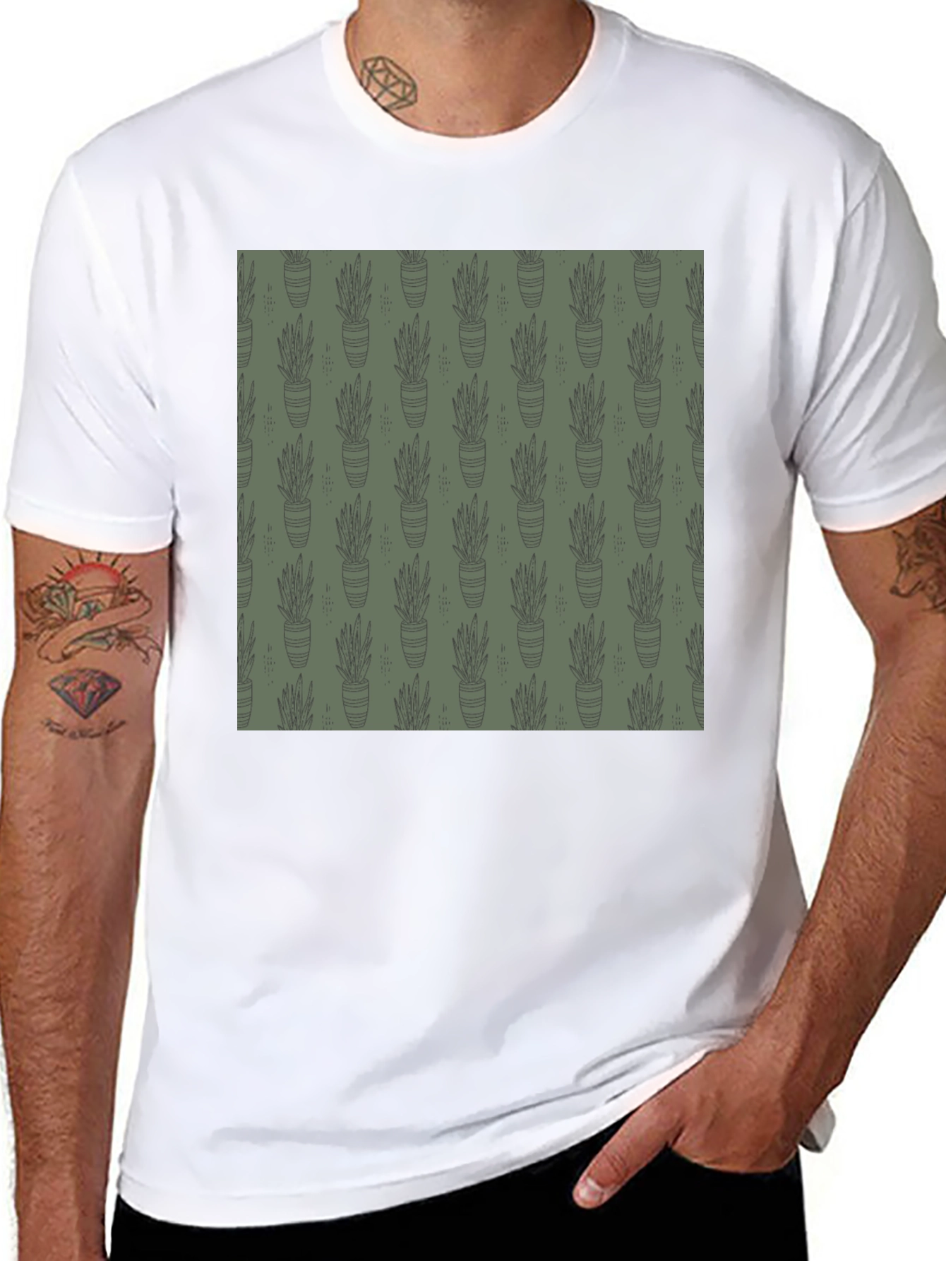 Black Unique Potted Plant Print T-Shirt view 8