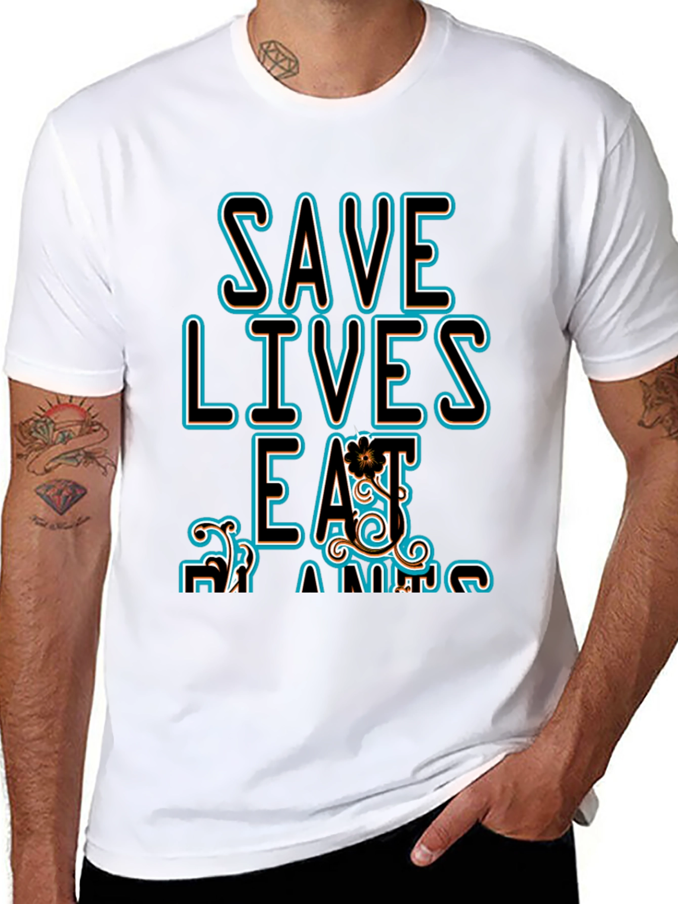 Black Save Lives Eat Plants Graphic Tee - Black view 8