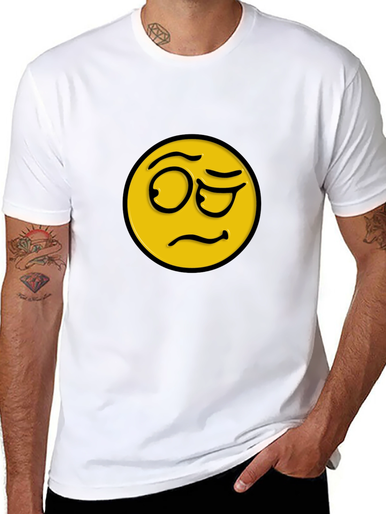 Black Skeptical Emoji Black Cotton T-Shirt view 8