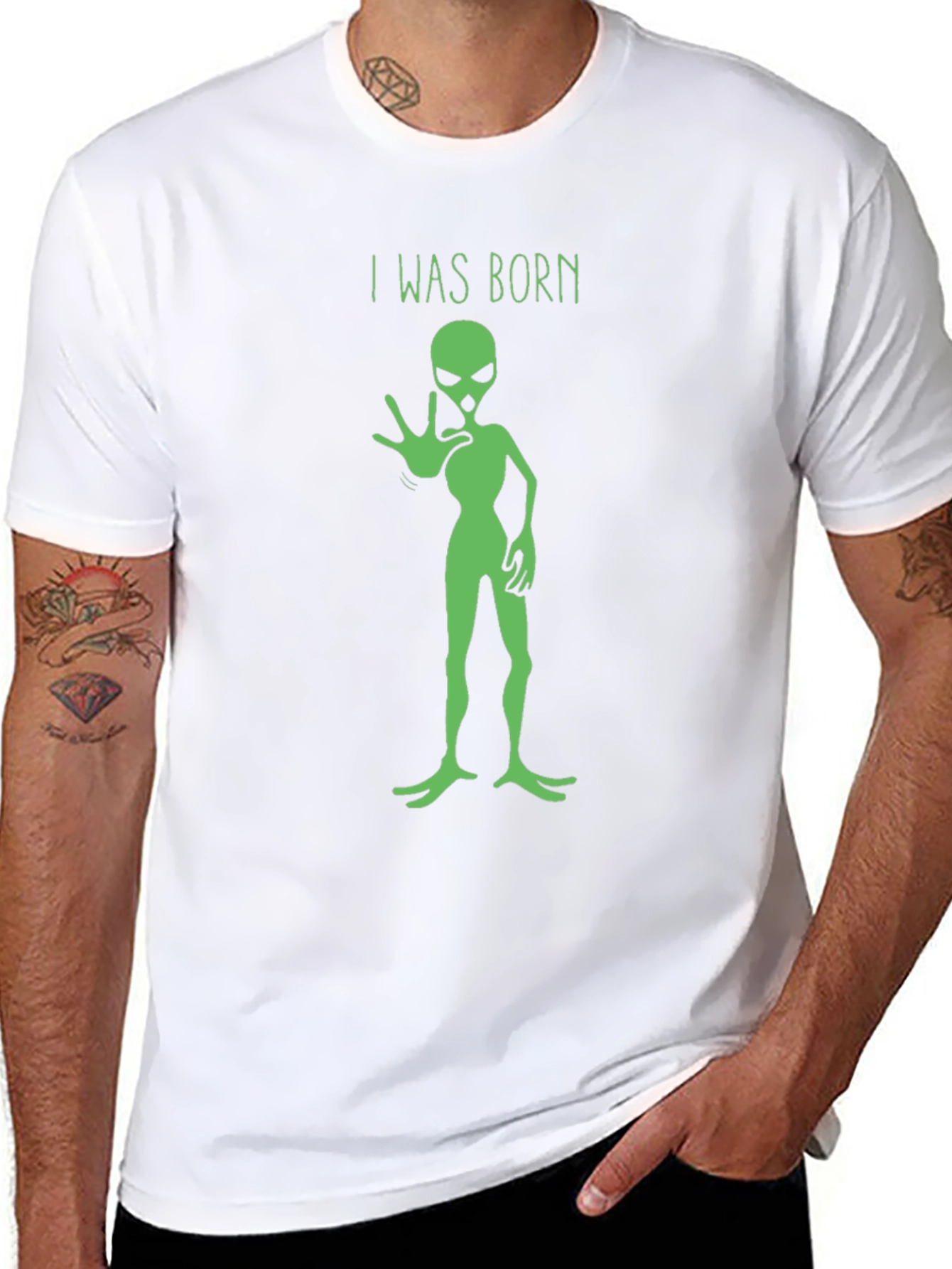 Black I Was Born Alien Graphic Tee - Black view 8