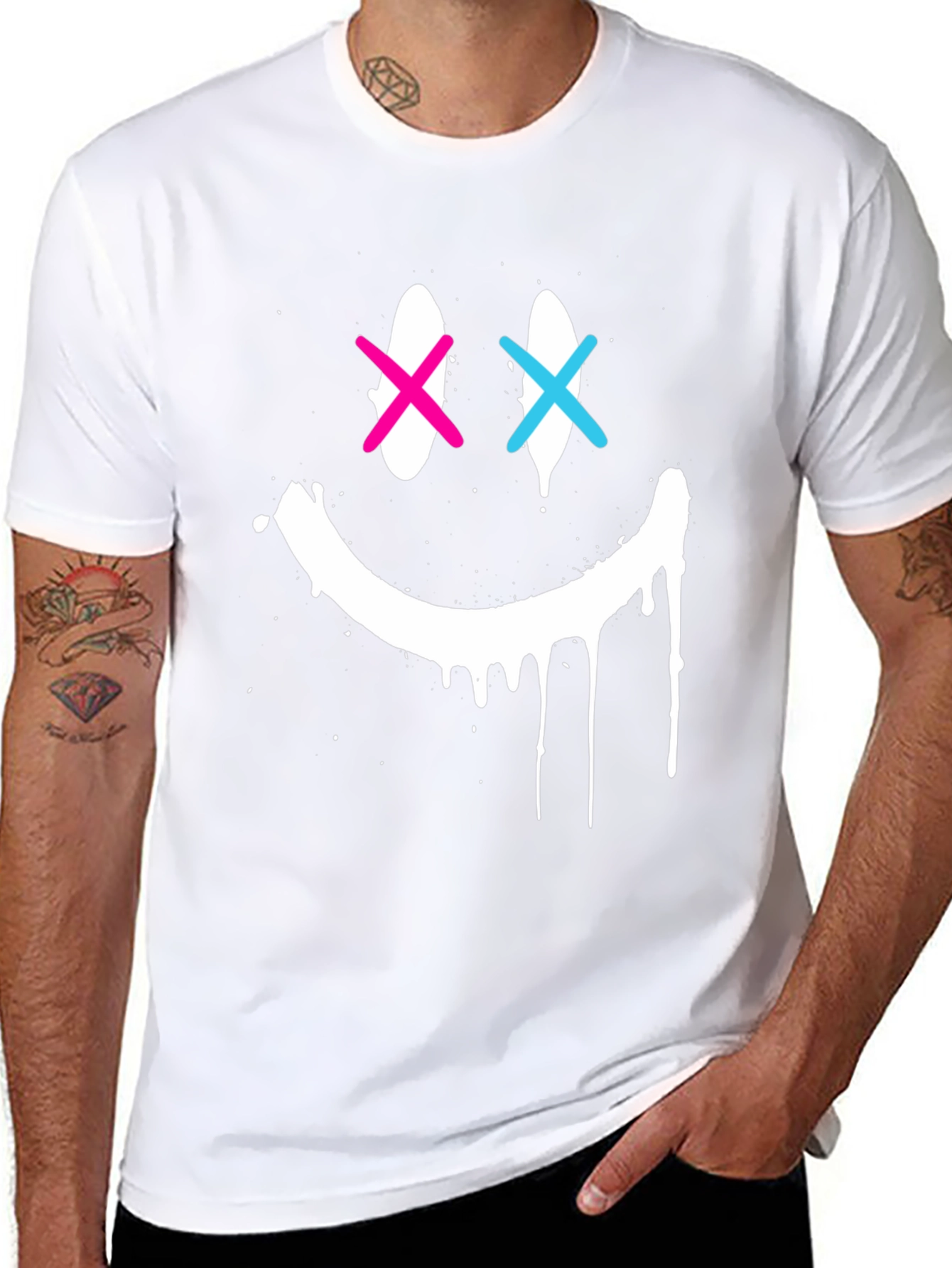 Black Smiley Face Drip Graphic Tee view 8