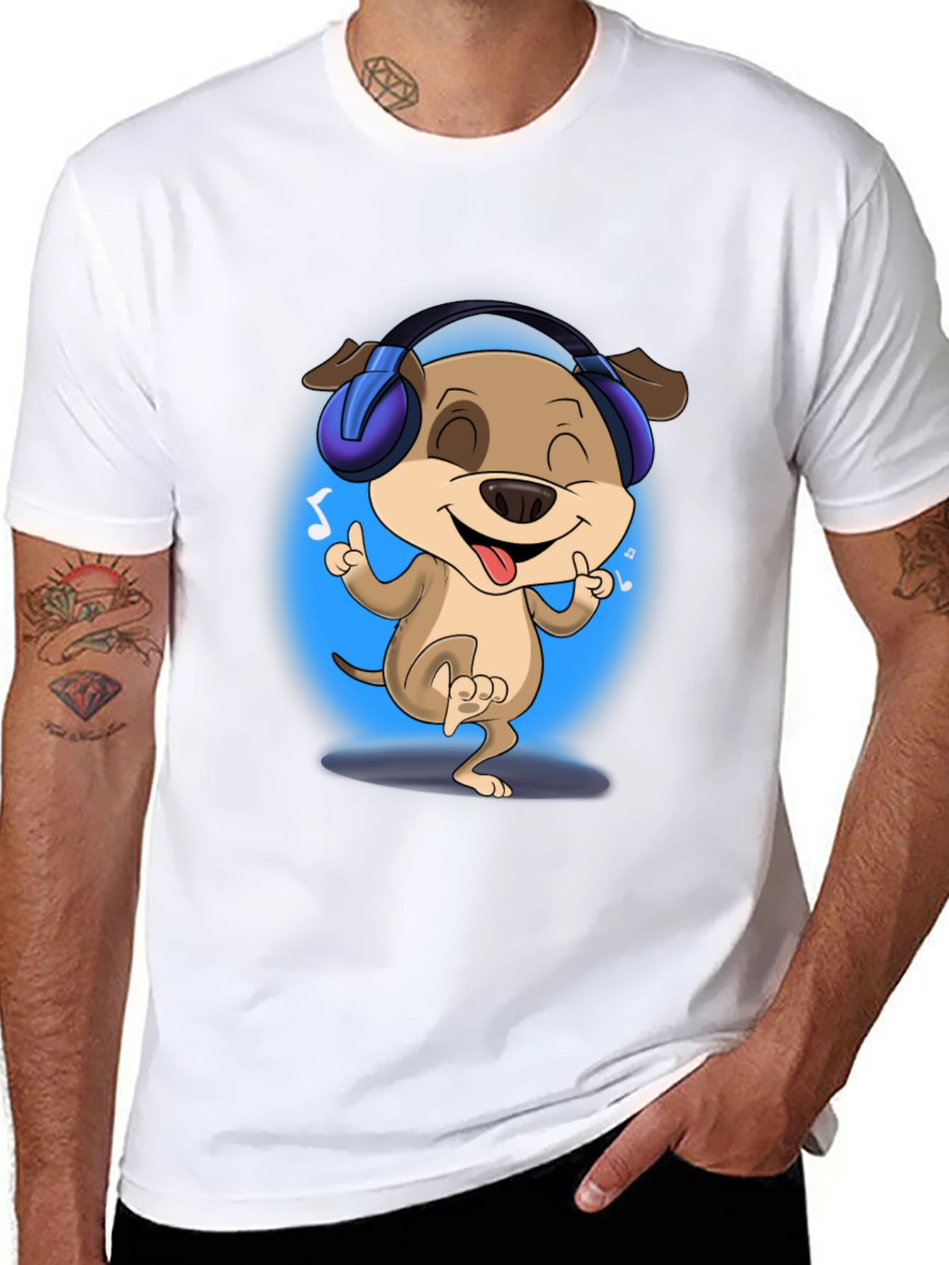 Black Cool Dog with Headphones Black T-Shirt view 8