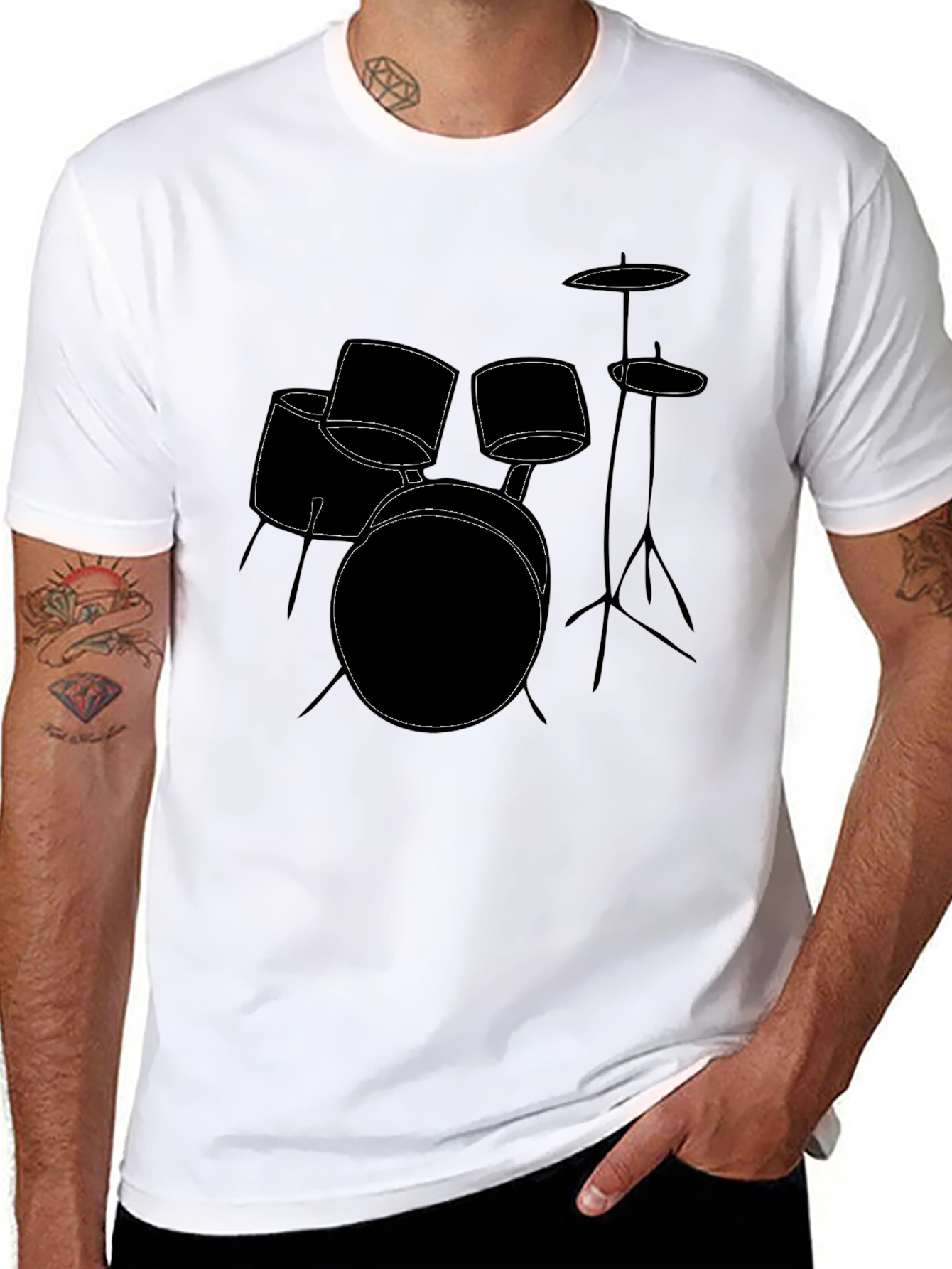 Black Drum Kit Graphic Tee - Black Cotton T-Shirt view 8