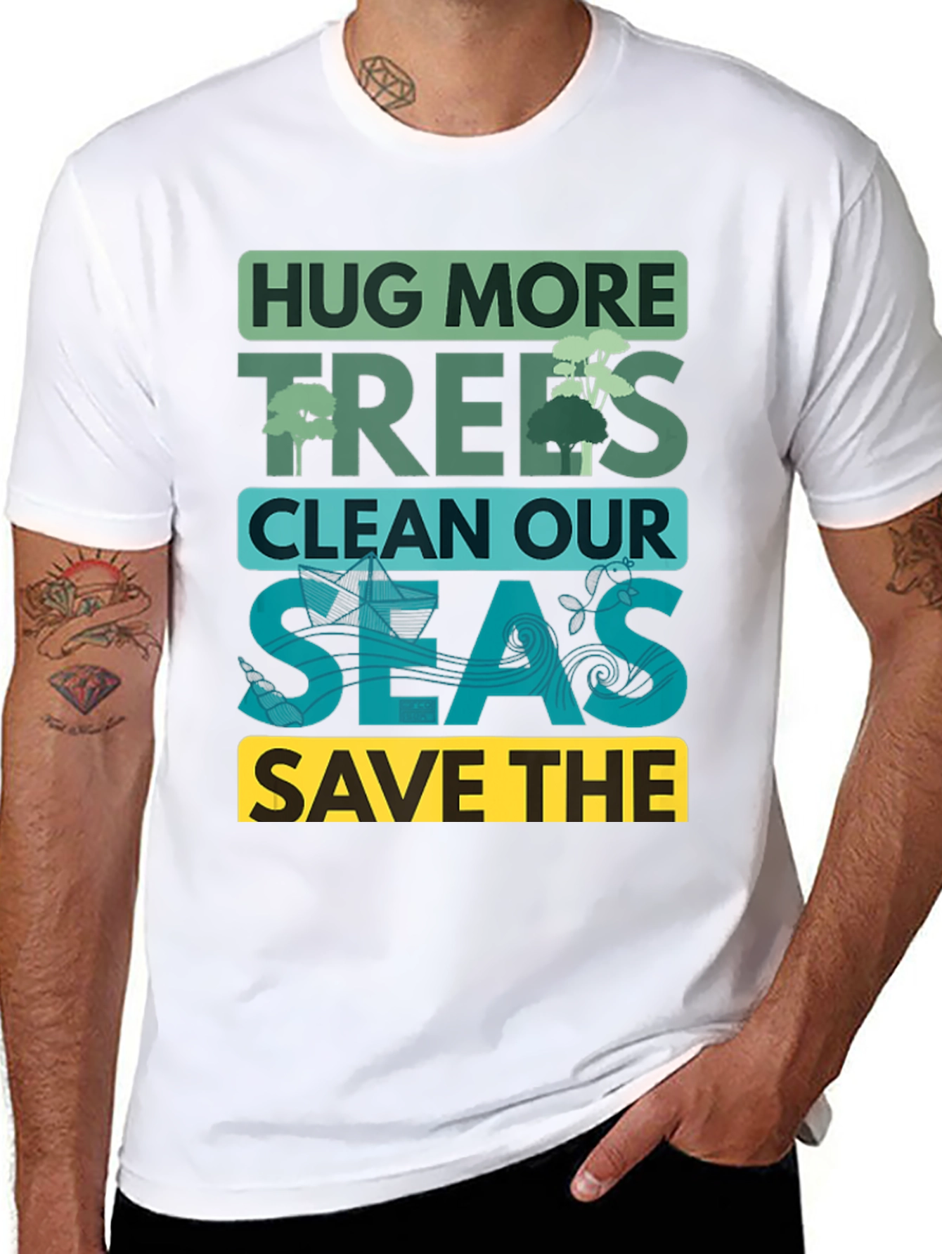 Black Eco-Friendly Graphic T-Shirt: Hug More Trees view 8