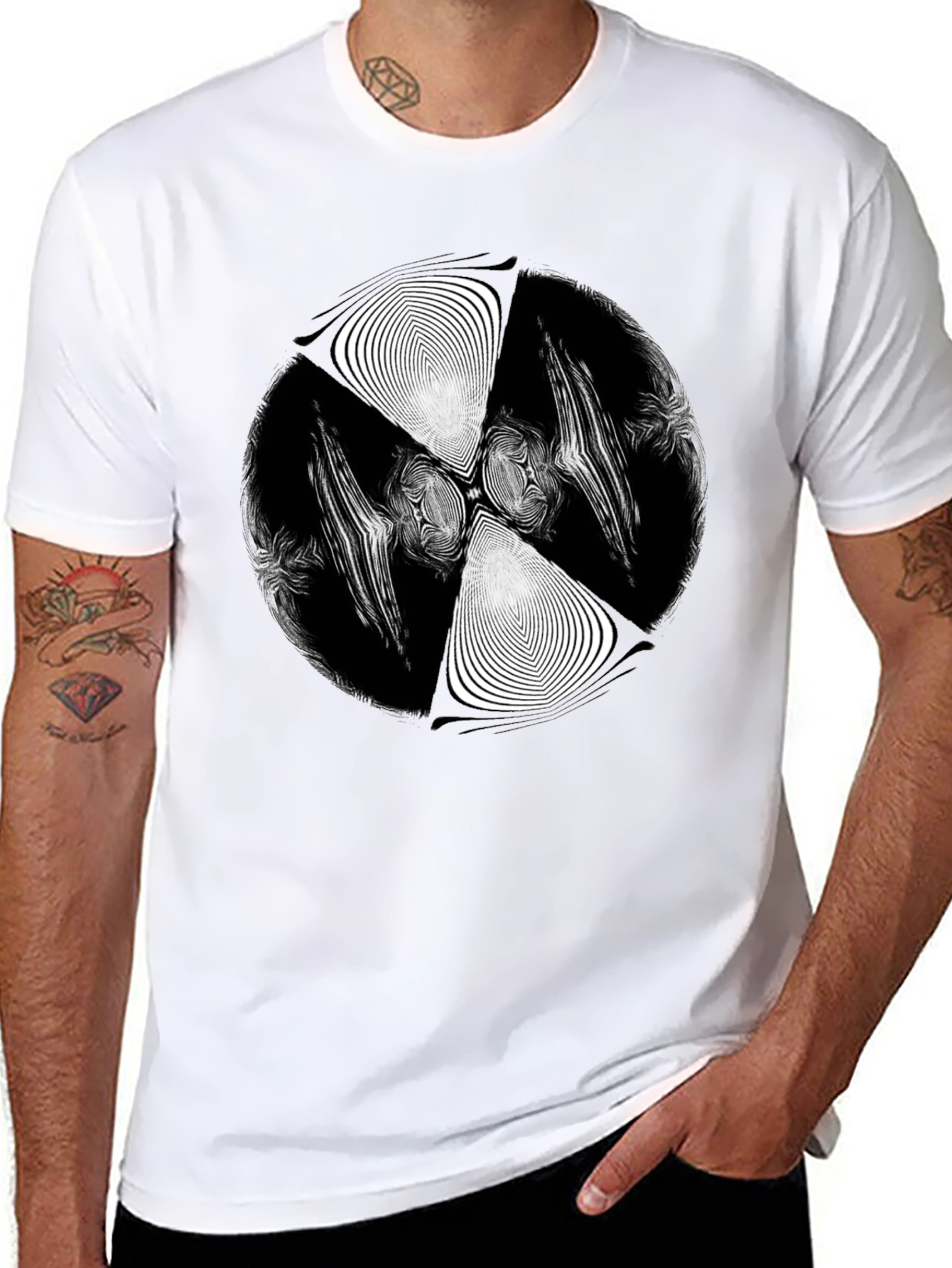 Black Abstract Vortex Graphic Black T-Shirt view 8