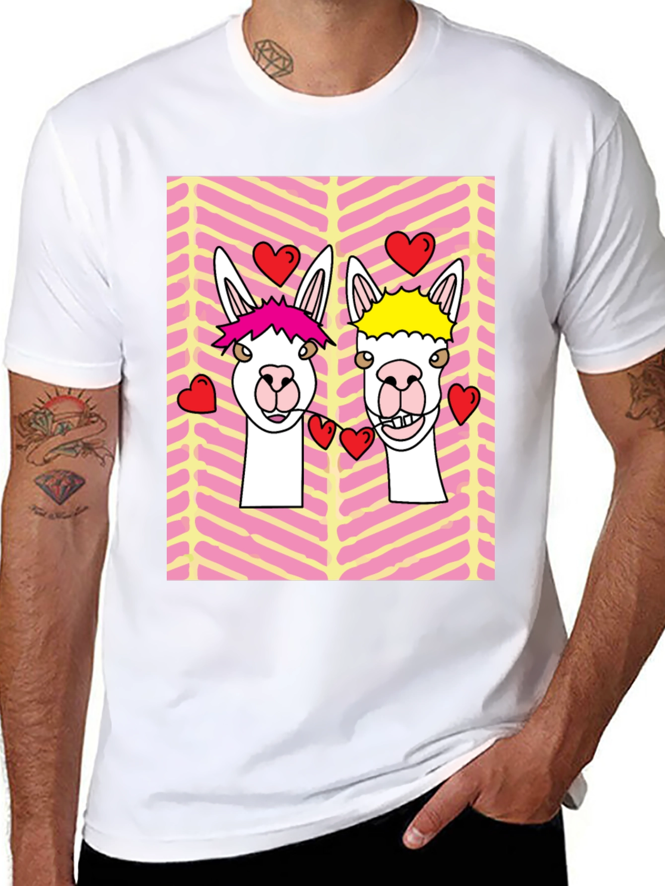 Black Llama Love Graphic Tee - Valentine's Day Black T-Shirt view 8