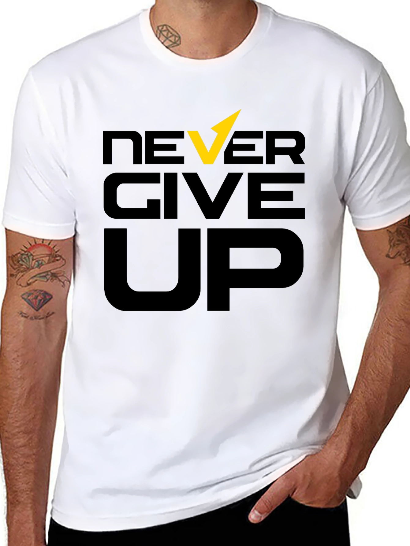 Black Never Give Up Graphic Tee - Motivational Design view 8
