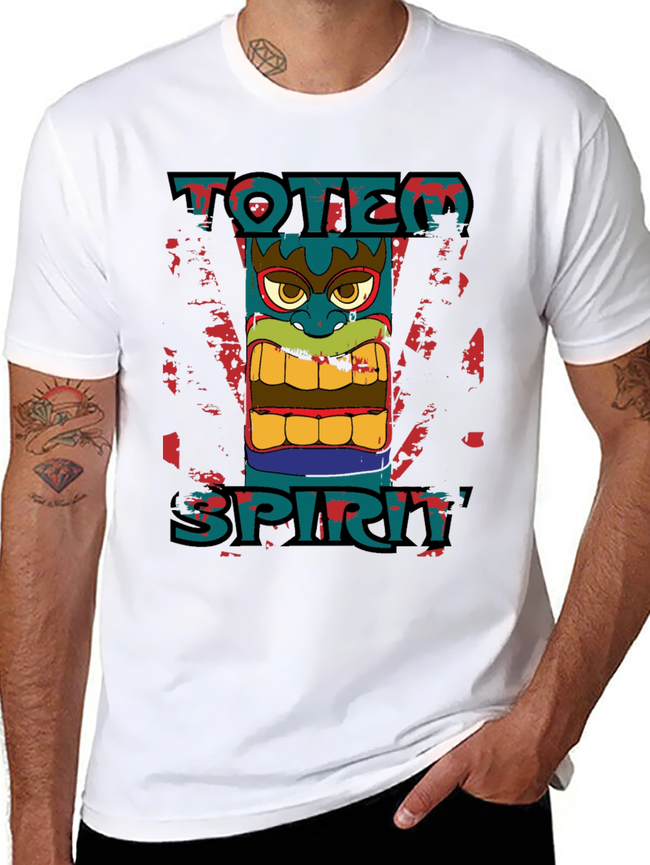 Black Totem Spirit Graphic Tee - Black Cotton T-Shirt view 8
