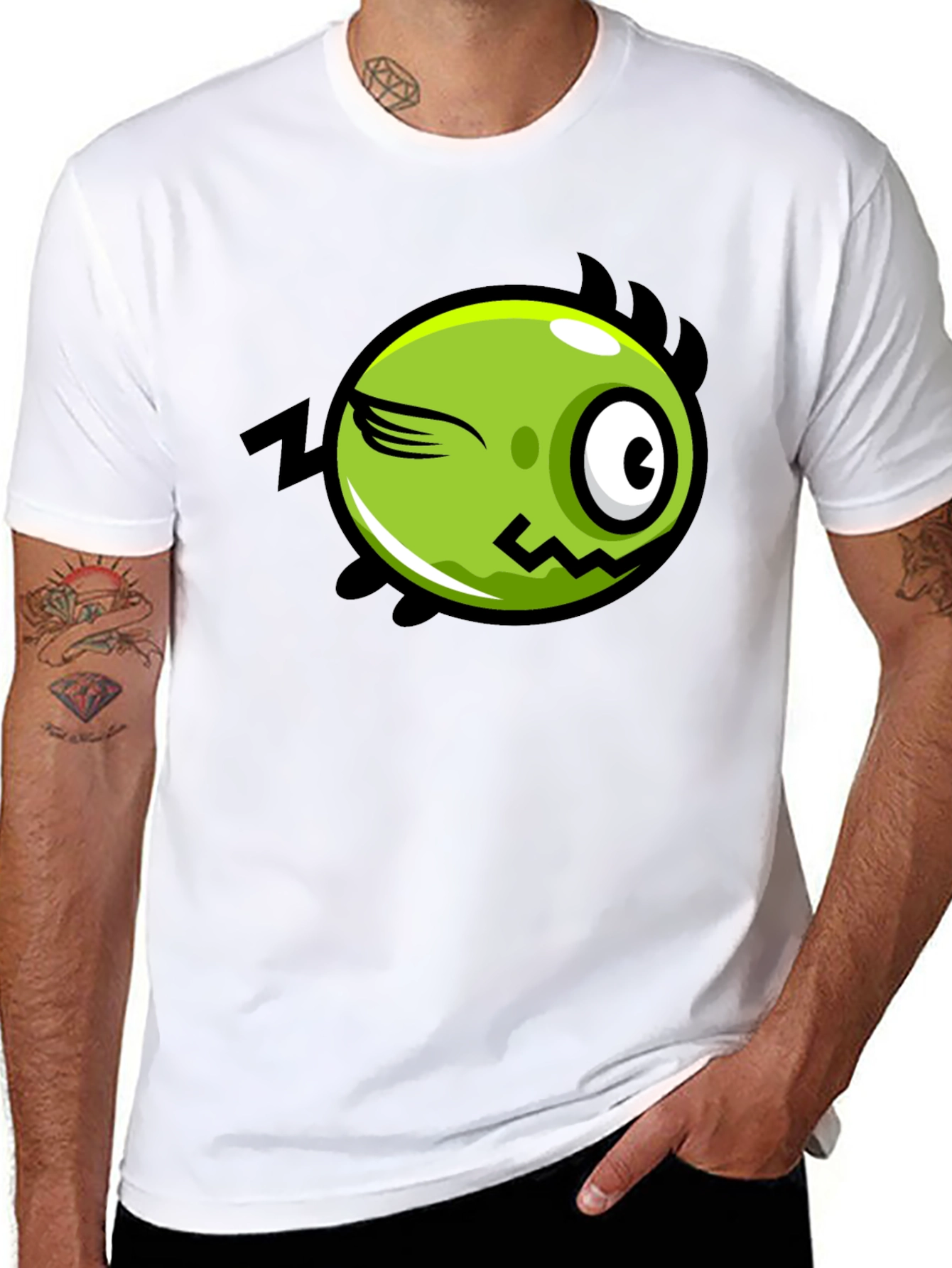 Black Funny Green Monster Graphic Tee - Black view 8