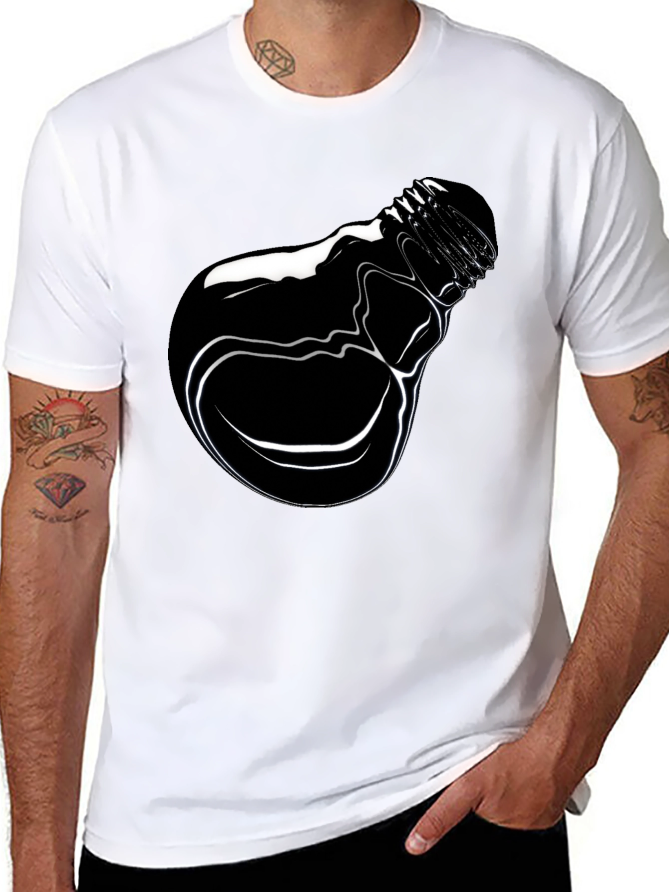 Black Men's Black Graphic Tee - Lightbulb Design view 8
