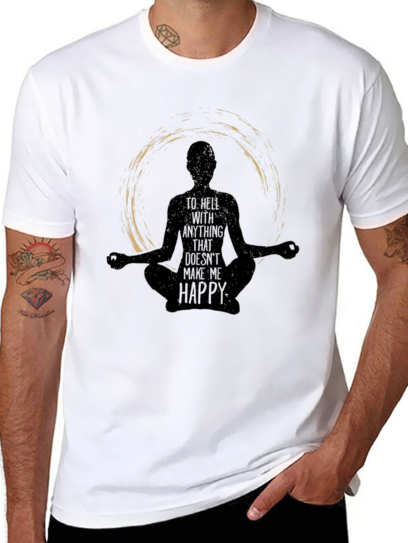 Black Meditate T-Shirt: To Hell With Anything That Doesn't Make Me Happy view 8