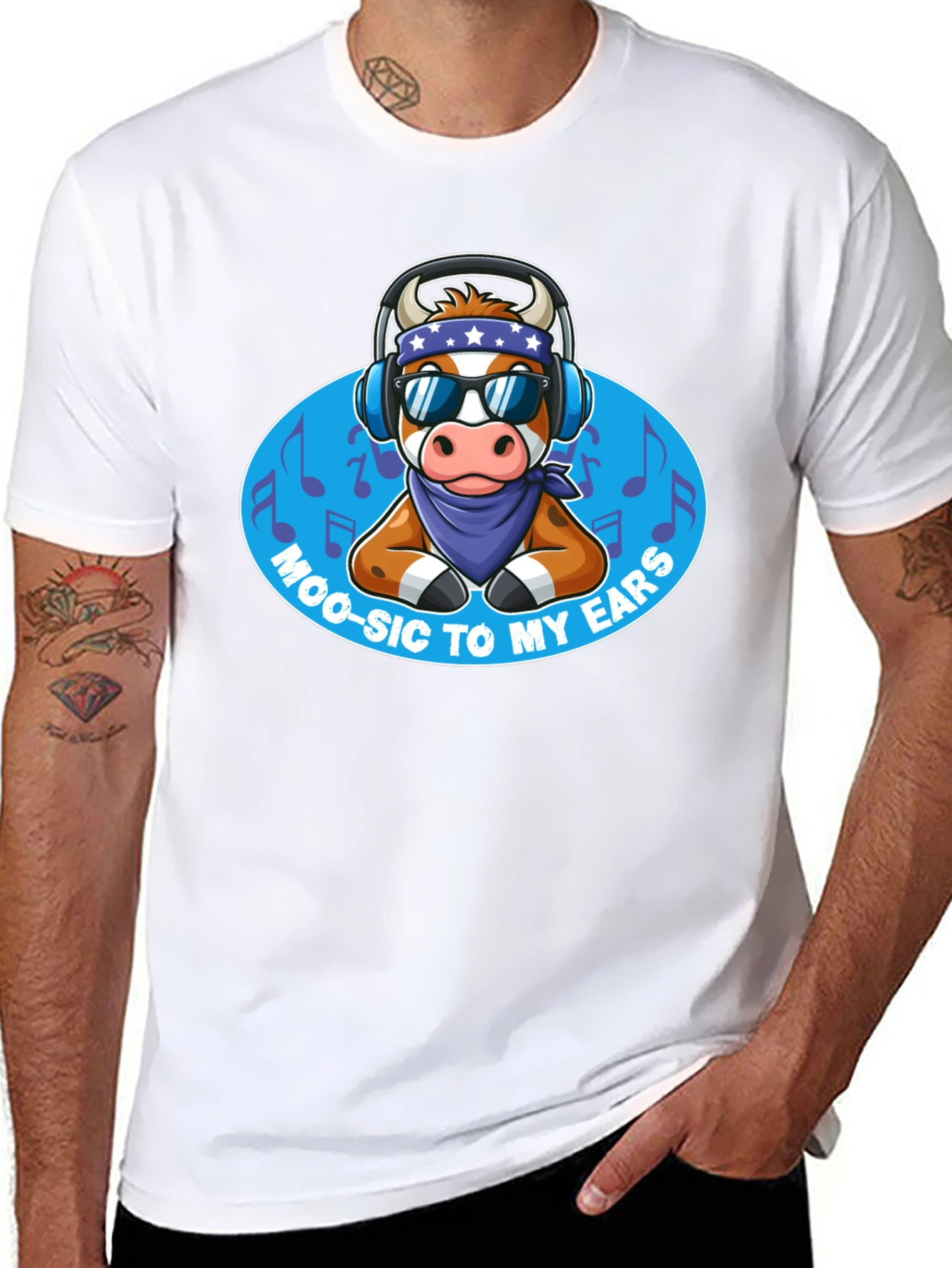 Black Cow Music Lover T-Shirt - Moo-sic to My Ears view 8