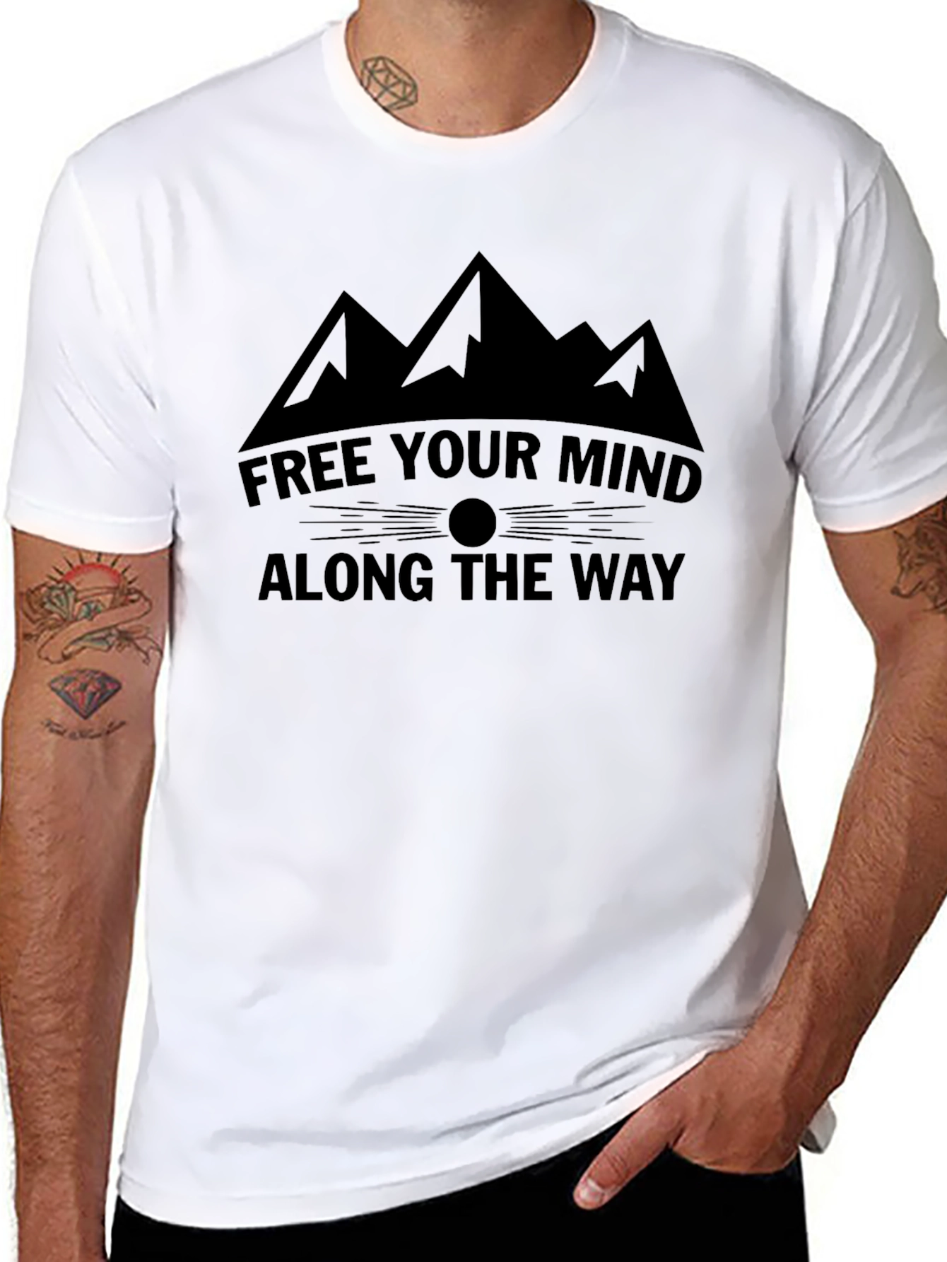 Black Motivational Mountain T-Shirt: Free Your Mind view 8