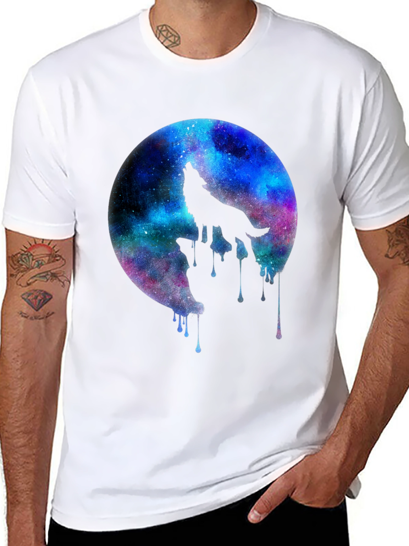 Black Galaxy Wolf Howl Black T-Shirt view 8