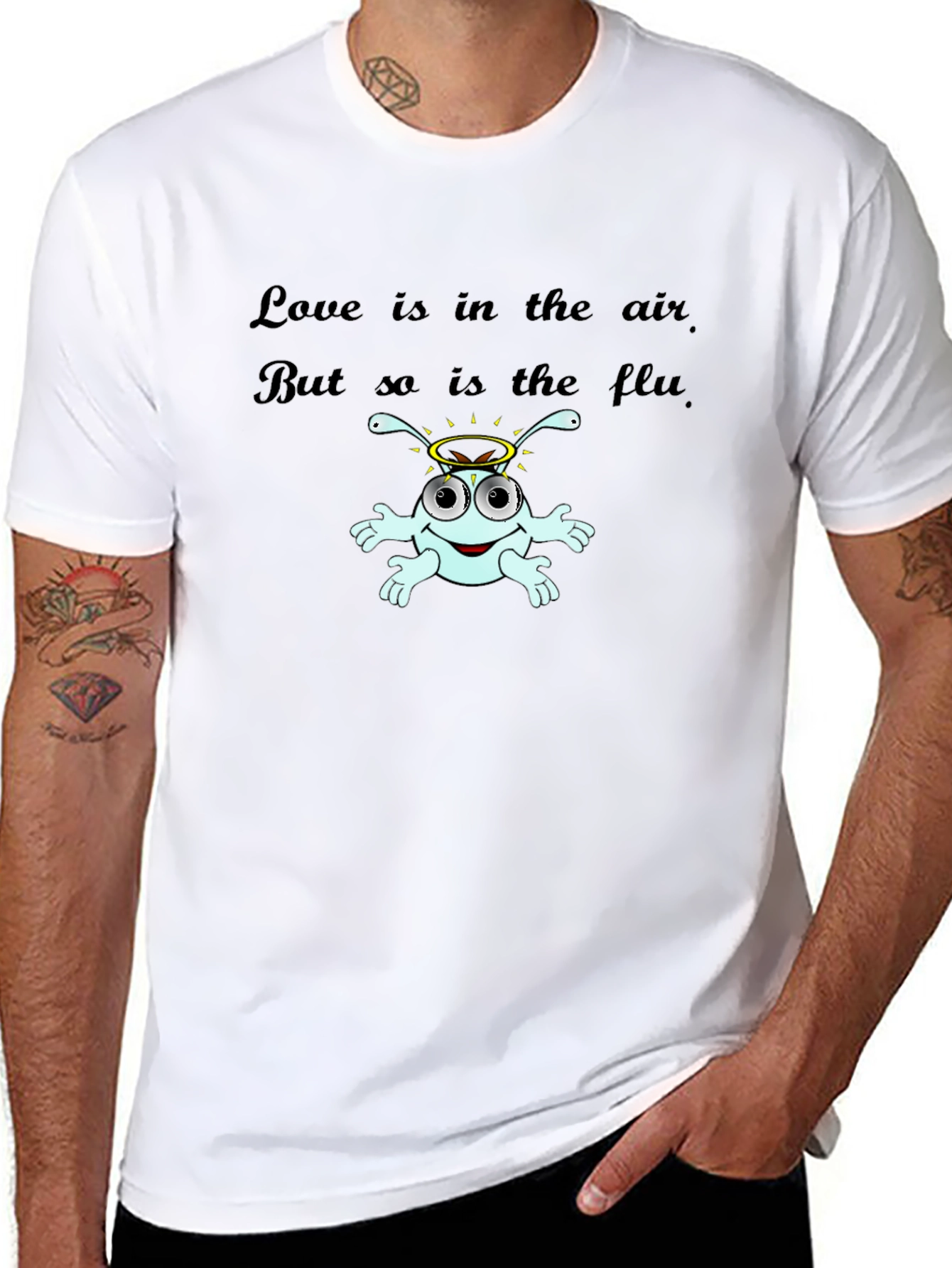 Black Humorous Flu Season T-Shirt - Love is in the Air view 8