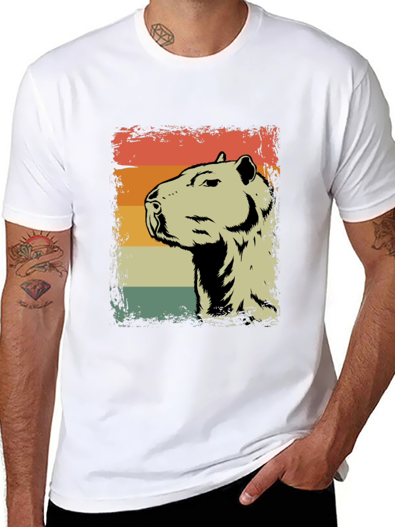 Black Retro Capybara Graphic Tee - Vintage Style Animal Shirt view 8