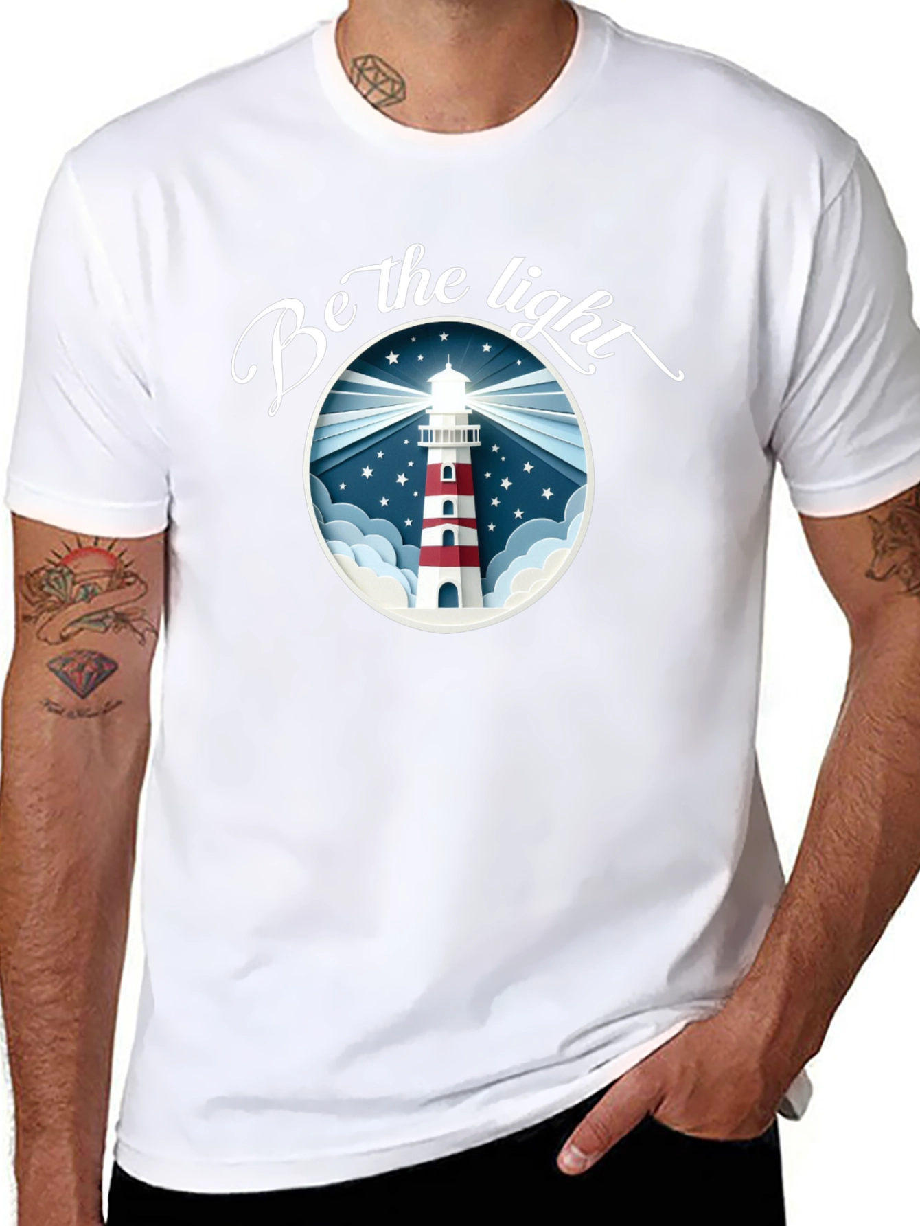 Black Be the Light Lighthouse Graphic Tee - Black Cotton T-Shirt view 8