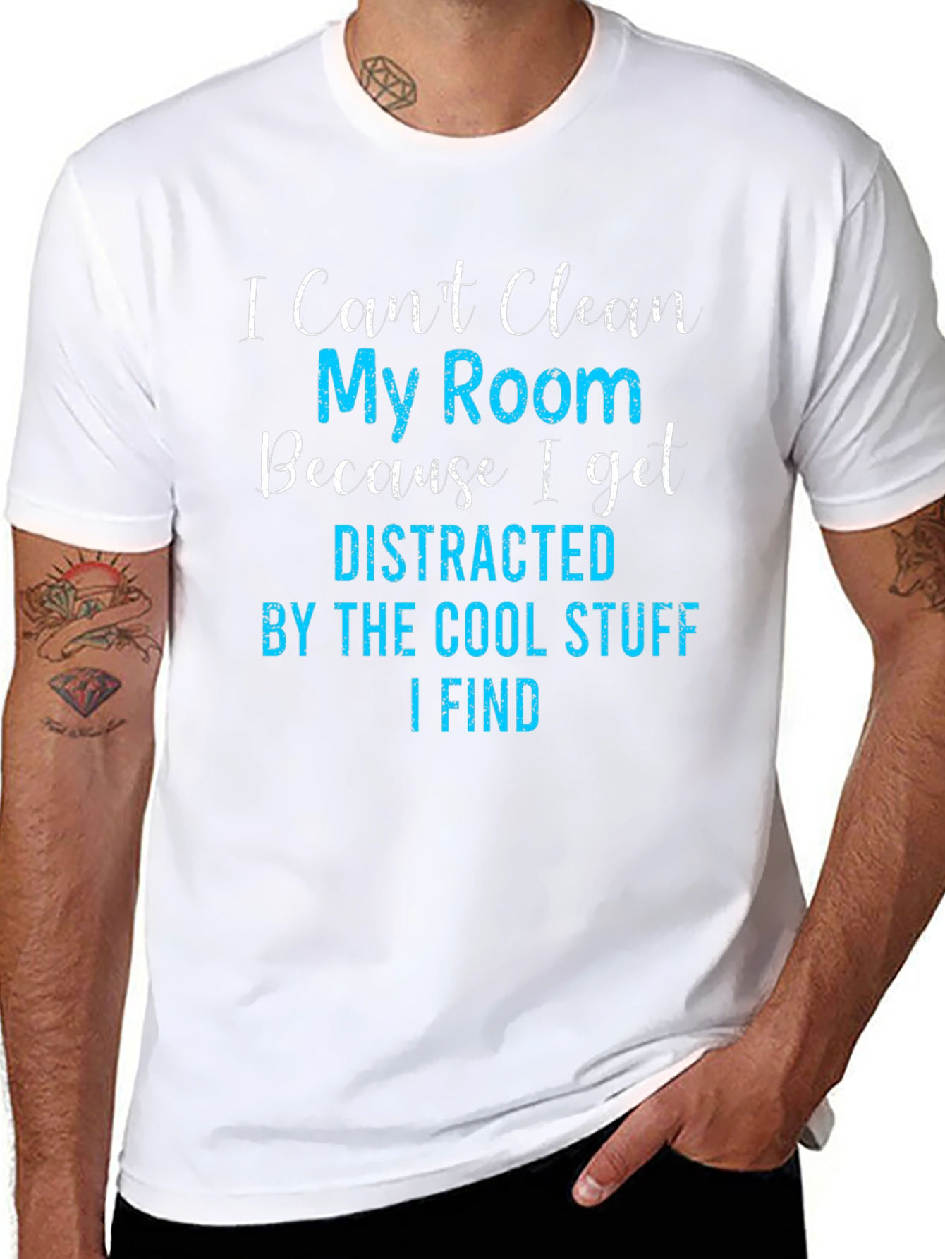 Black Funny Distracted By Cool Stuff T-Shirt view 8