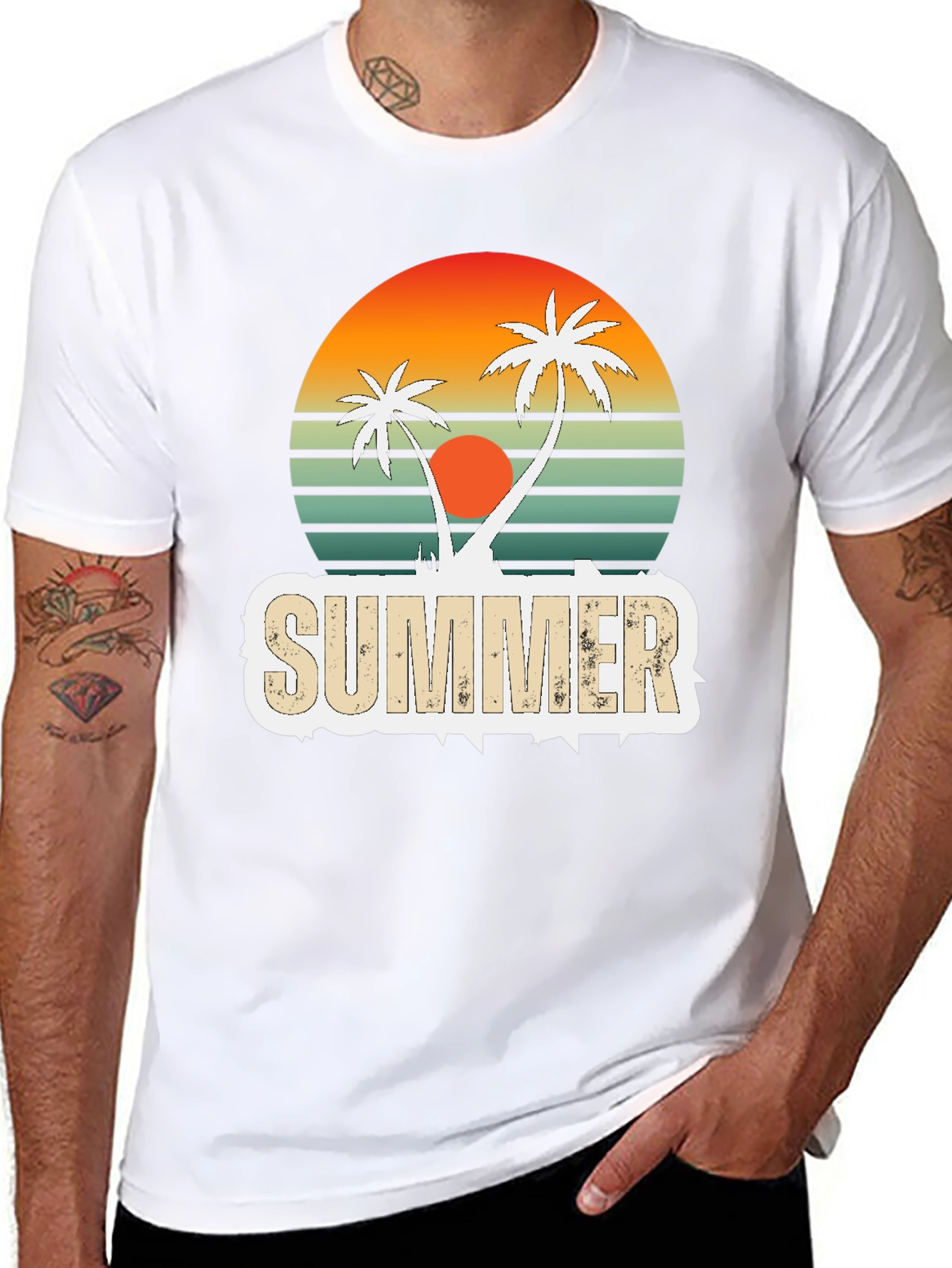Black Retro Summer Palm Tree Graphic T-Shirt view 8