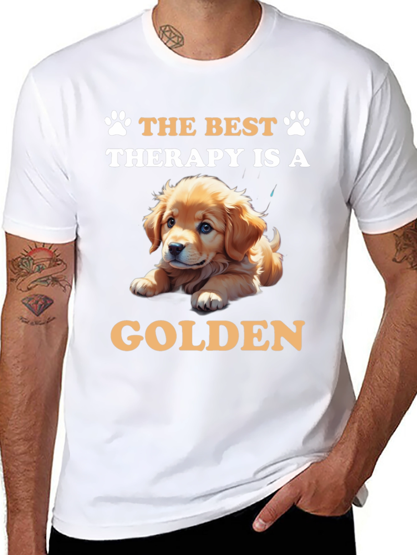 Black Best Therapy Golden Retriever T-Shirt view 8