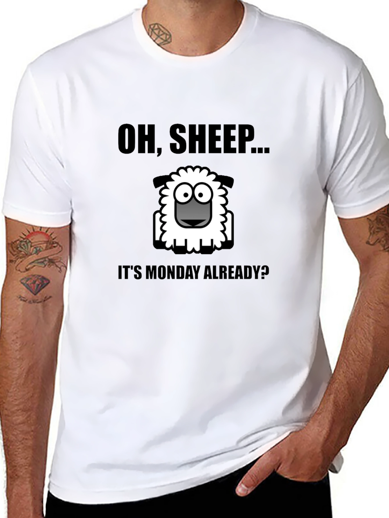 Black Oh, Sheep... It's Monday Already? T-Shirt view 8