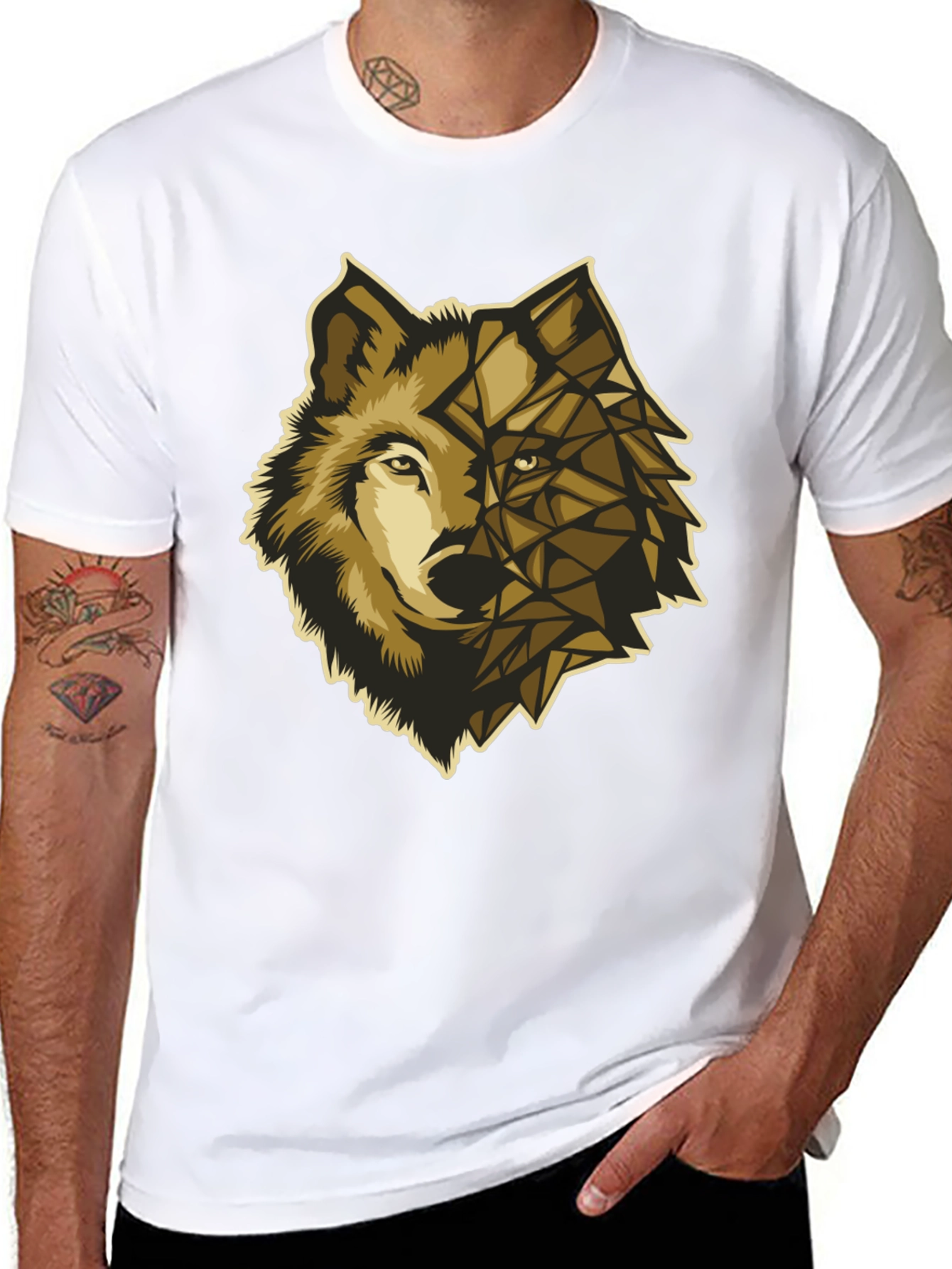 Black Geometric Wolf Graphic Tee - Premium Black Cotton view 8