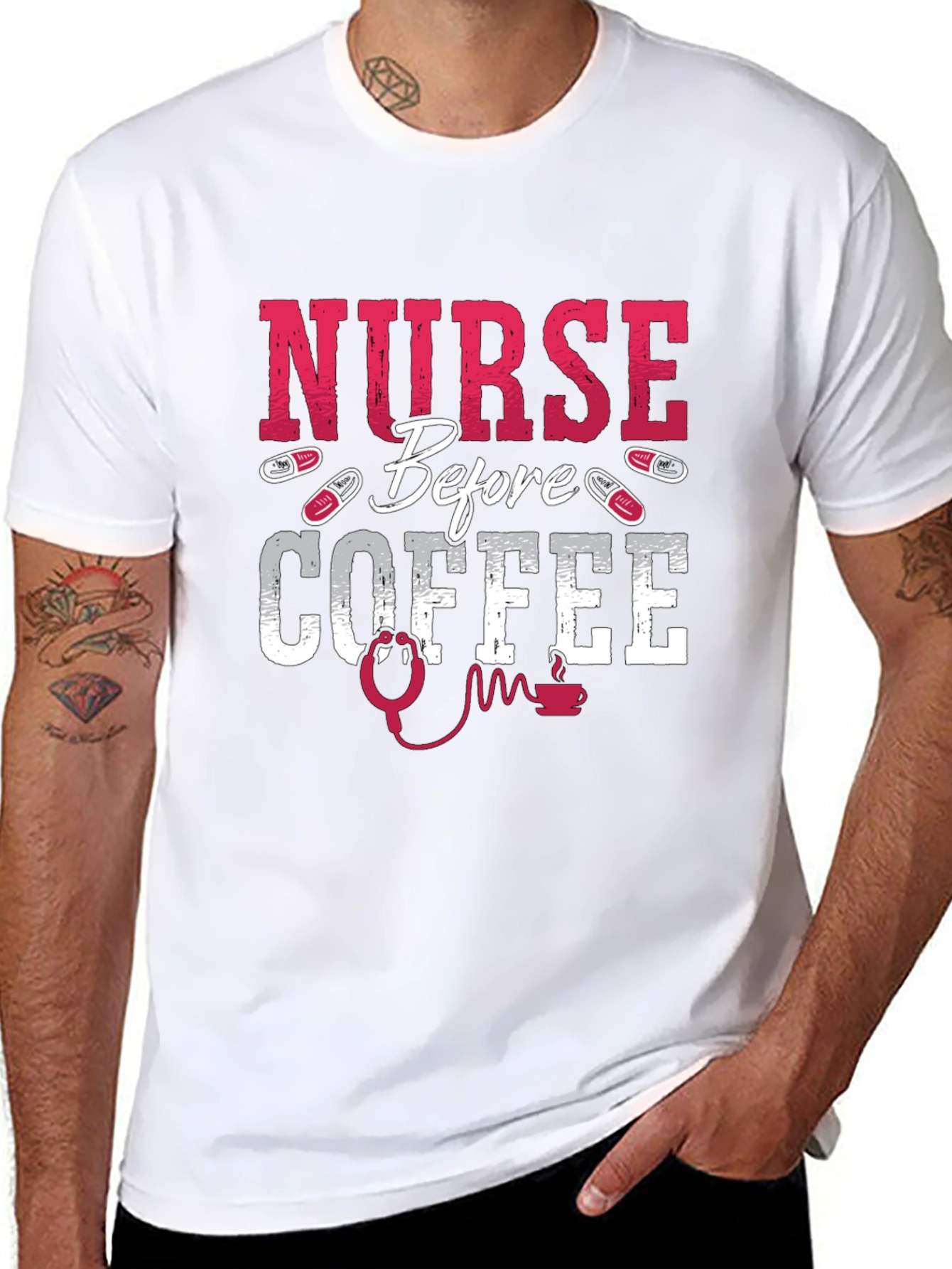 Black Nurse Before Coffee Graphic Tee view 8