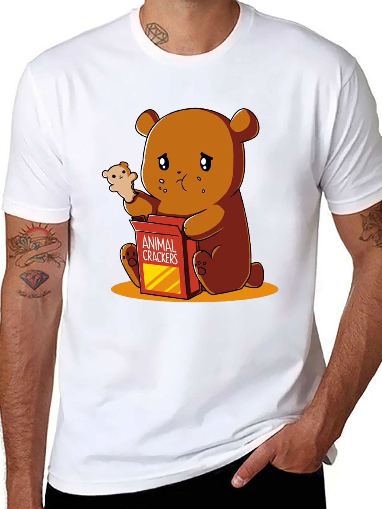 Black Sad Bear Animal Cracker T-Shirt view 8